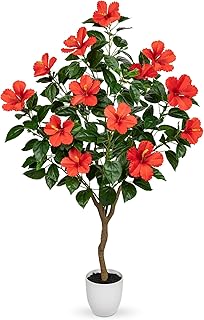 Briful Artificial Hibiscus Tree 4.13ft Tall Real Touch Fake Tree with Re...