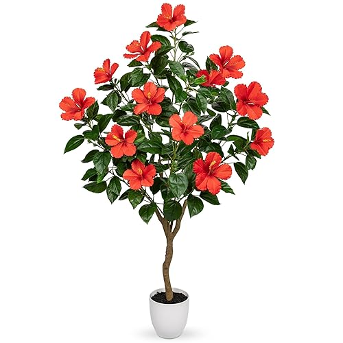 Briful Artificial Hibiscus Tree 4.13ft Tall Real Touch Fake Tree