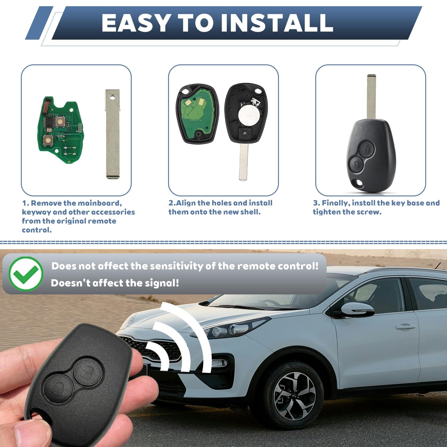 Guscio Chiave Auto 2 Pezzi Compatibile con Renault Clio 3 Twingo 2 Master 3 Kangoo 2 Trafic Modus Dacia Telecomando Custodia Ricambio