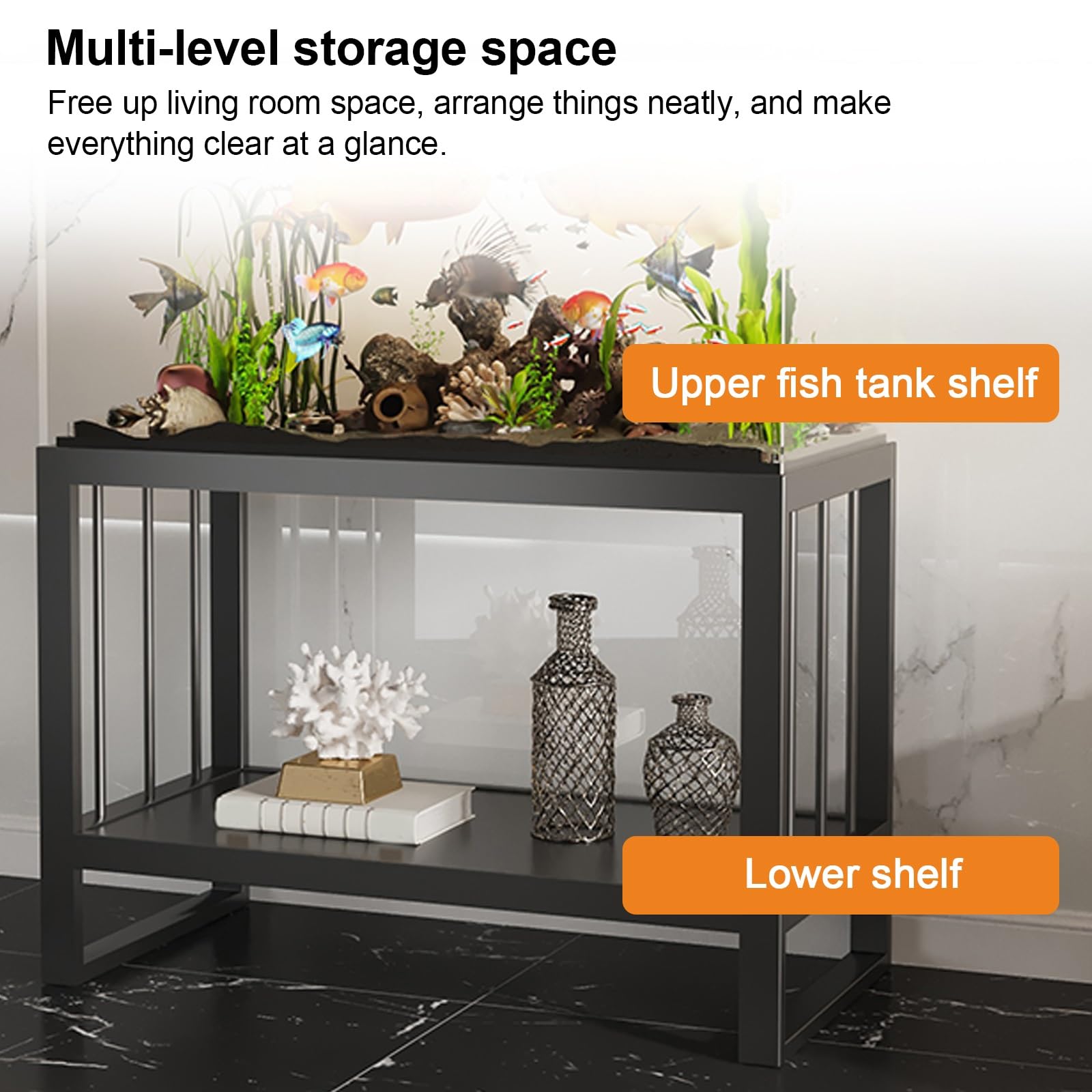 Wytrzymały stojak do akwarium z pogrubioną metalową ramą, 2-poziomowy stojak do terrarium do użytku domowego i biurowego