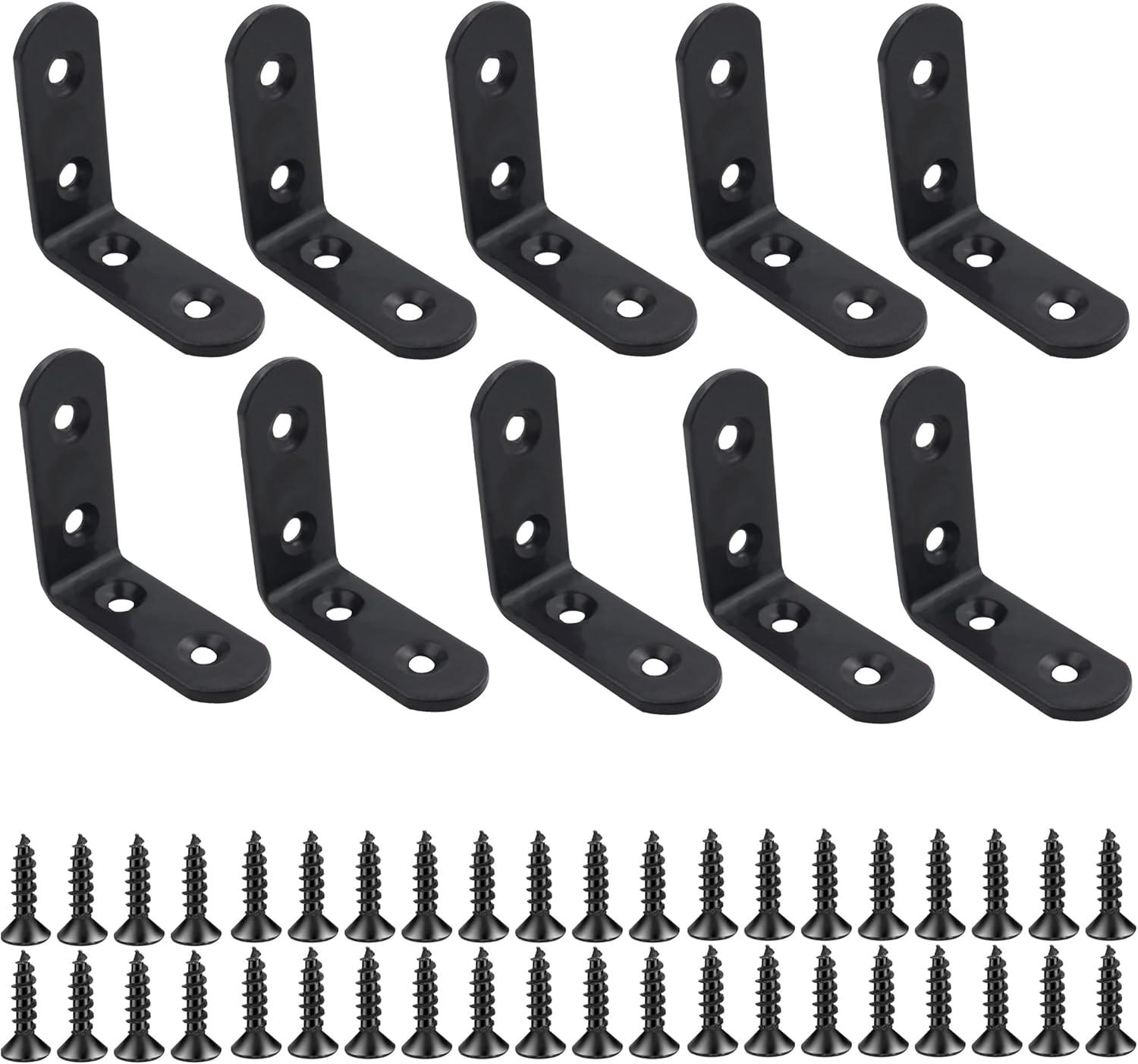 Eagles 10PCS L Bracket Corner Brace, 50mmx50mmx3mm Stainless Steel Brackets,Heavy Duty Corner Bracket, Black Small Angle Brackets for Wood with 40PCS Screws
