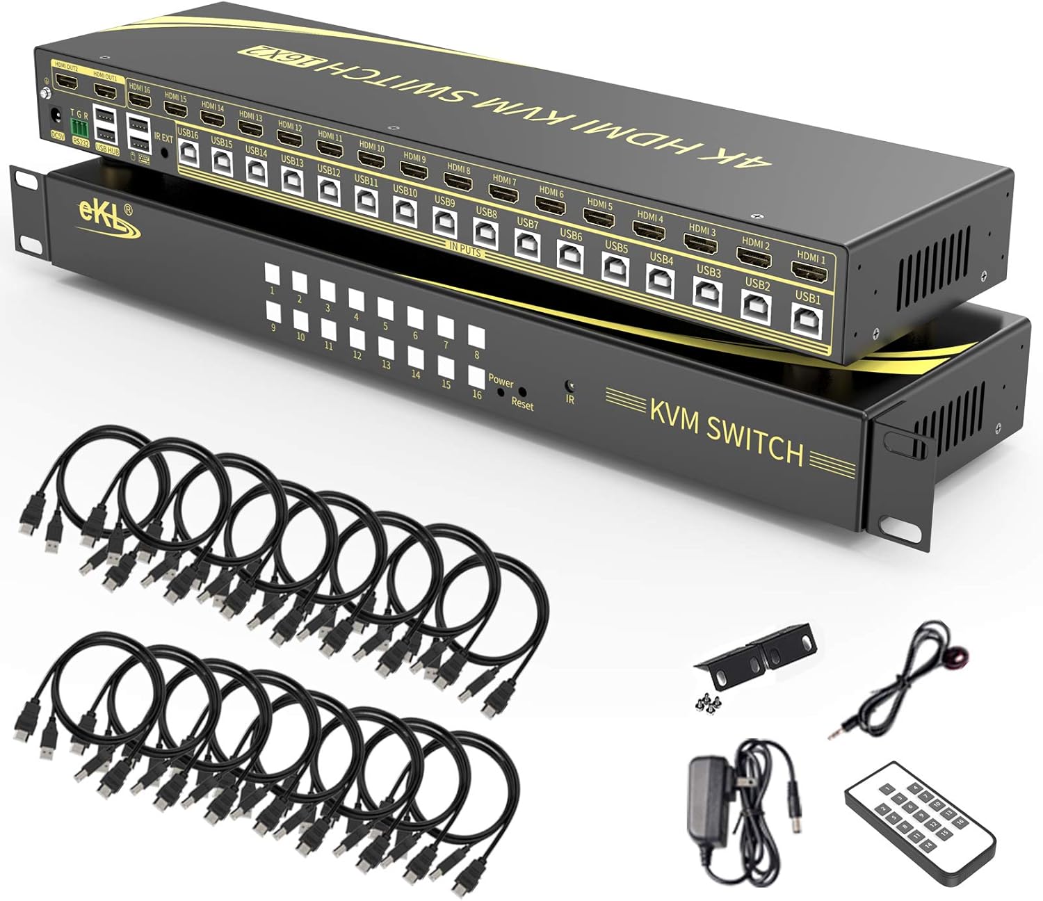 eKL KVM Switch, 16 Port v2.0 HDMI KVM Switch Supports Hotkeys Swapping