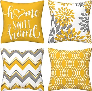 Yellow Pillow Covers 18x18 Set of 4 Modern Decorative Geometric Outdoor Sofa Throw Pillow Cushion Covers Case for Couch Living Room Bedroom Patio Furniture Indoors Home Decor