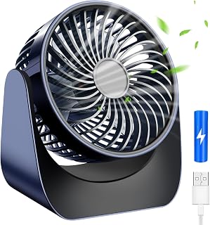 BEGKYA Desk Fan, Mini USB Fan Silent with Battery Powered, 3 Speeds Small Quiet Table Fan Rechargeable, 360° Rotation Portable Cooling Fan for Desktop/Office/Bedroom/Car/Travel/Outdoor/Camping(Blue)