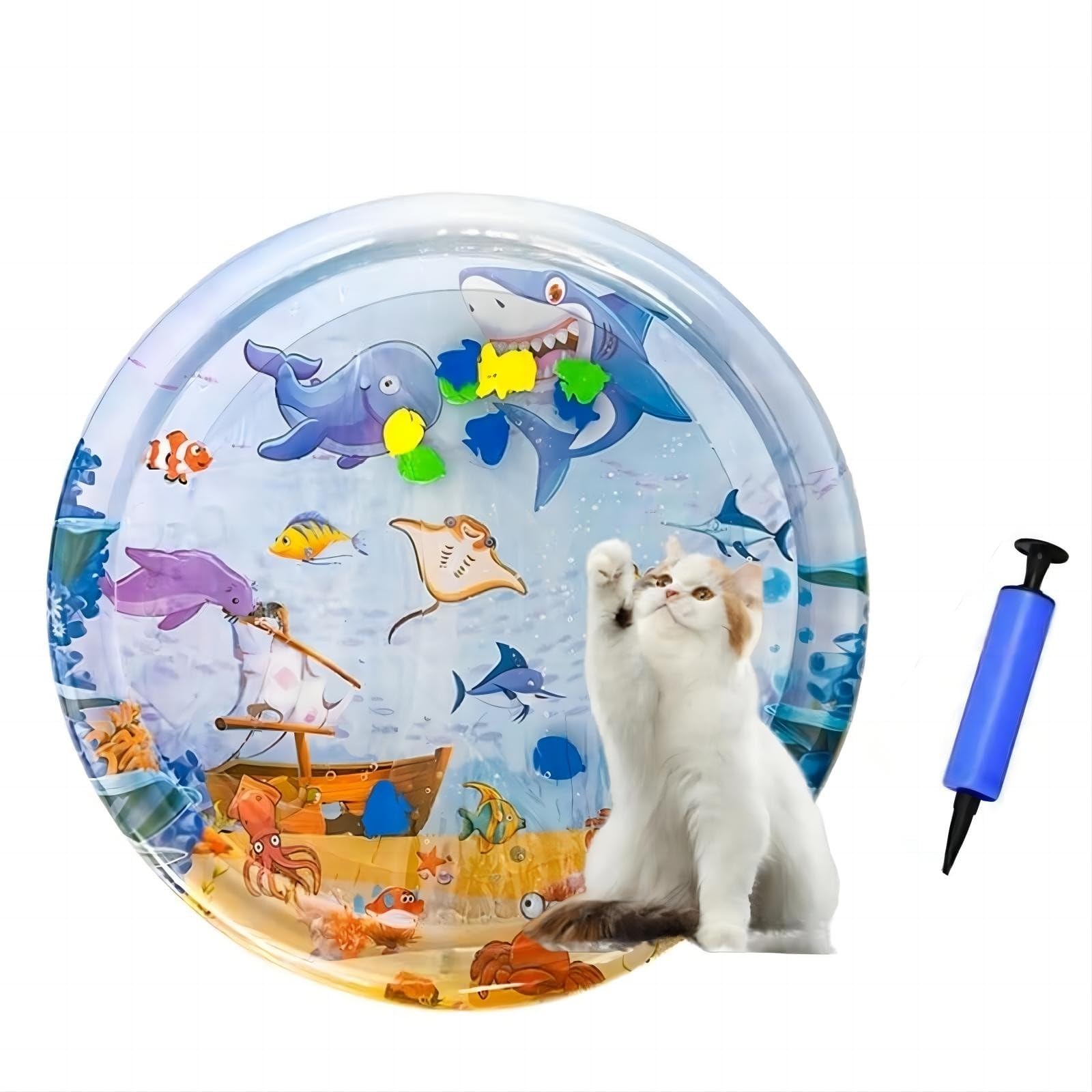 VUKHWX Pets Water Play Mat, Cooling Mat, Pet Play Water Bed with Floating 3D Fish Decoration for Large Cats and Dogs in Summer for Cooling and Resting (D)