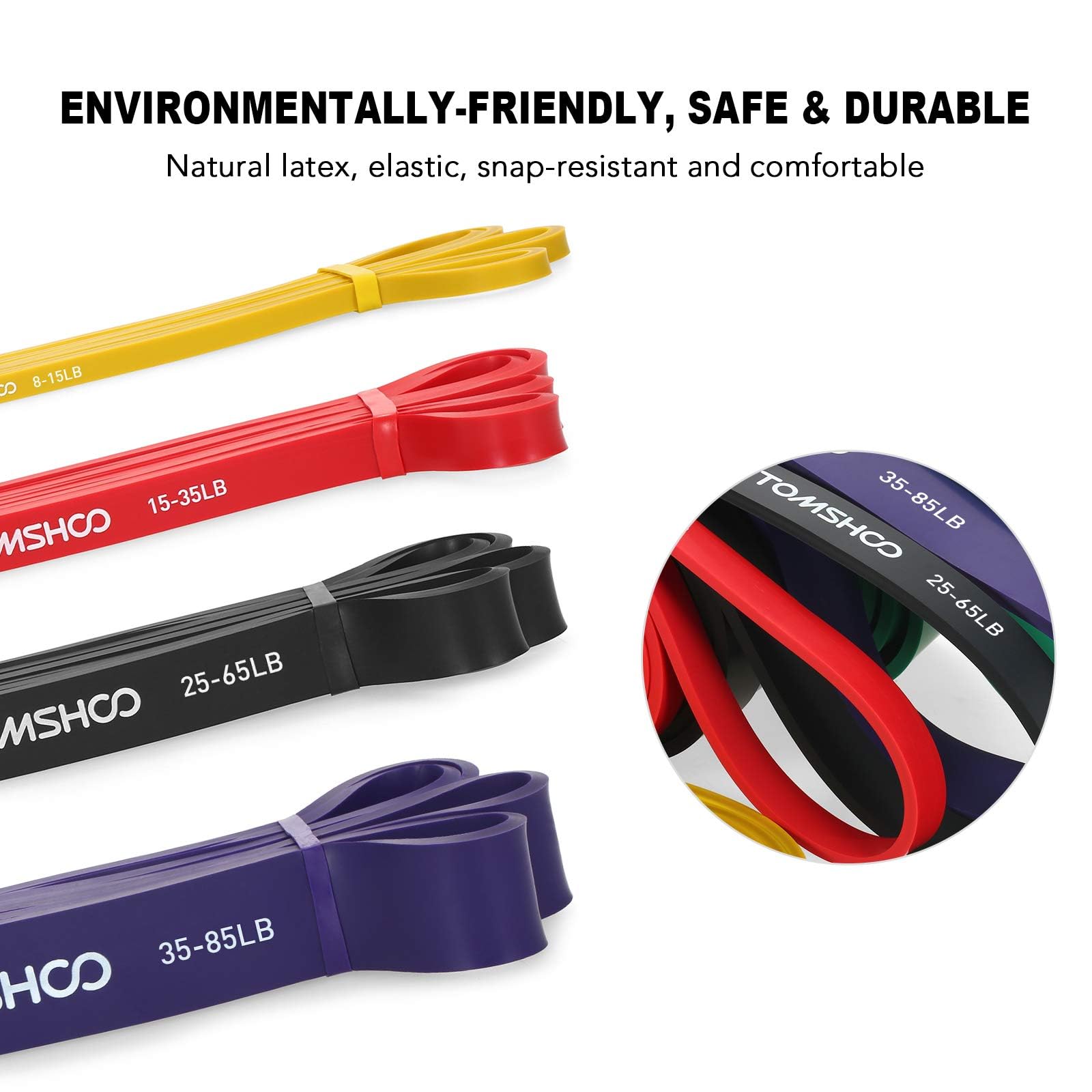 TOMSHOO Bande di Resistenza, Bande Elastiche Fitness Set in Lattice Naturale, Resistance Band Allenamento Della forza Fitness Stretching per Uomini e Donne