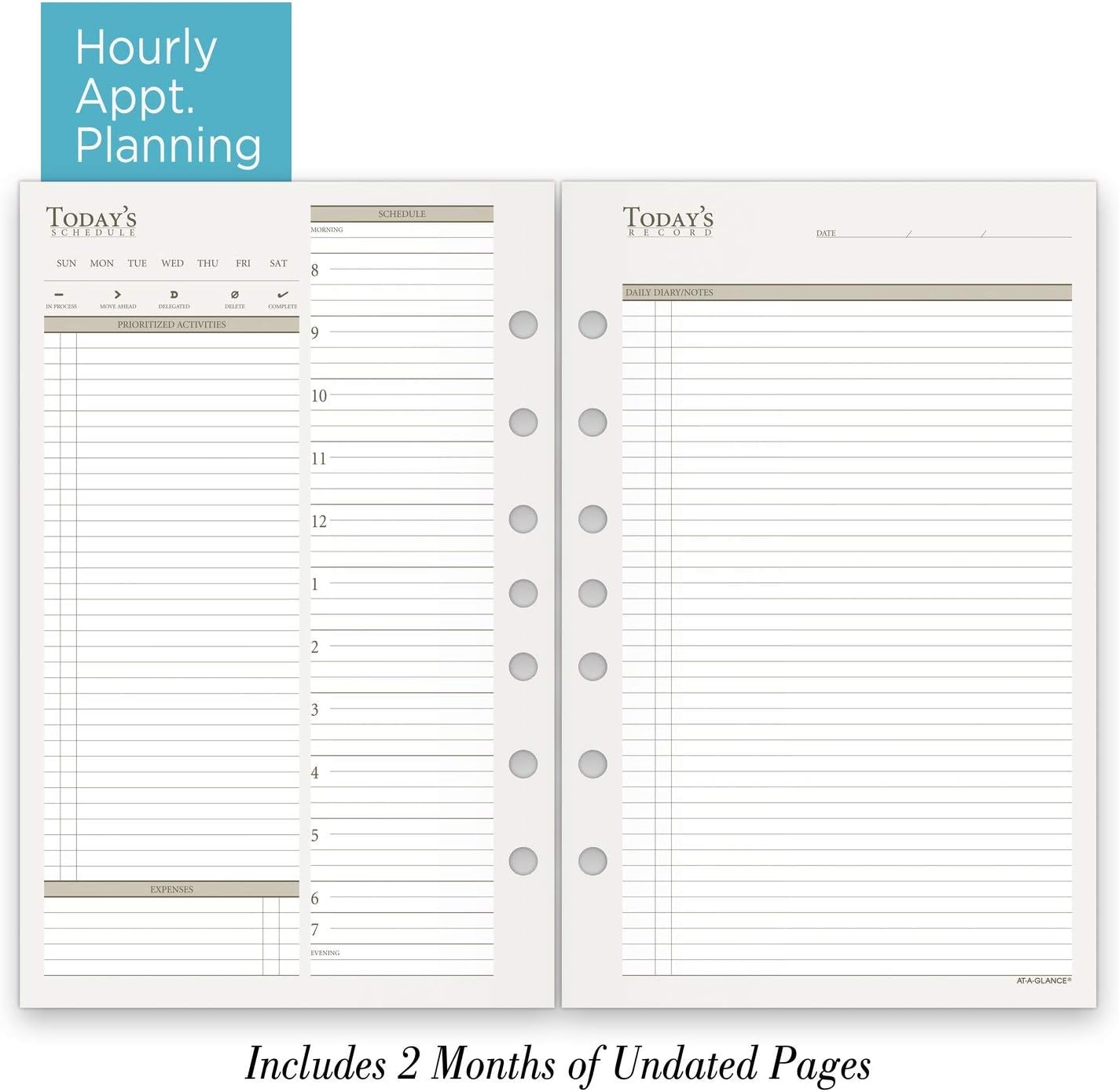 at-A-Glance Daily Planner Refill, 87242 Day-Timer, 2 Months, Undated, Size 4, 5-1/2" x 8-1/2" (031-225) : Office Products