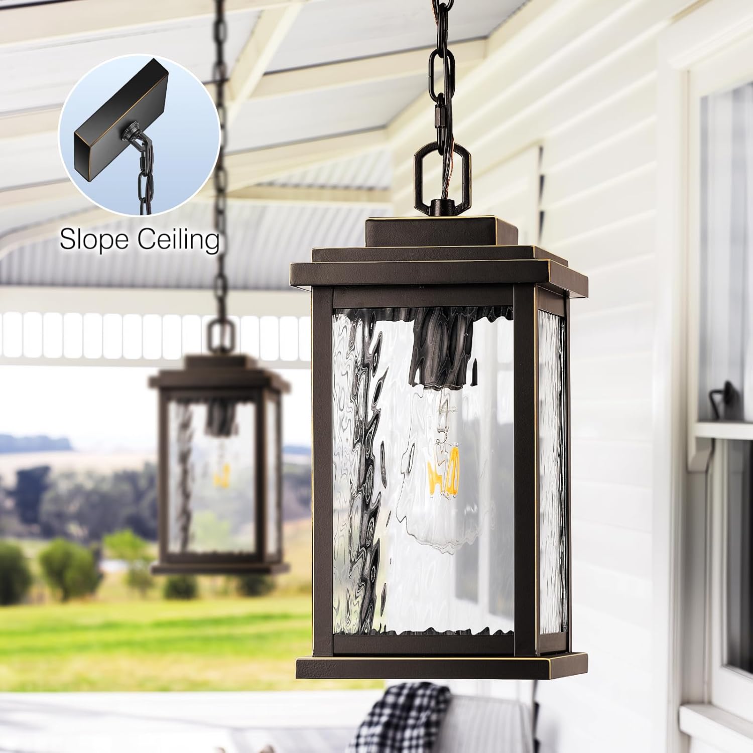 VIANIS Large Outdoor Pendant Light Fixtures with Water Glass, Anti-Rust Waterproof Hanging Light Fixture with Adjustable Wire, Easy-to-Install Outdoor Hanging Lantern for Porch, Garden, Garage