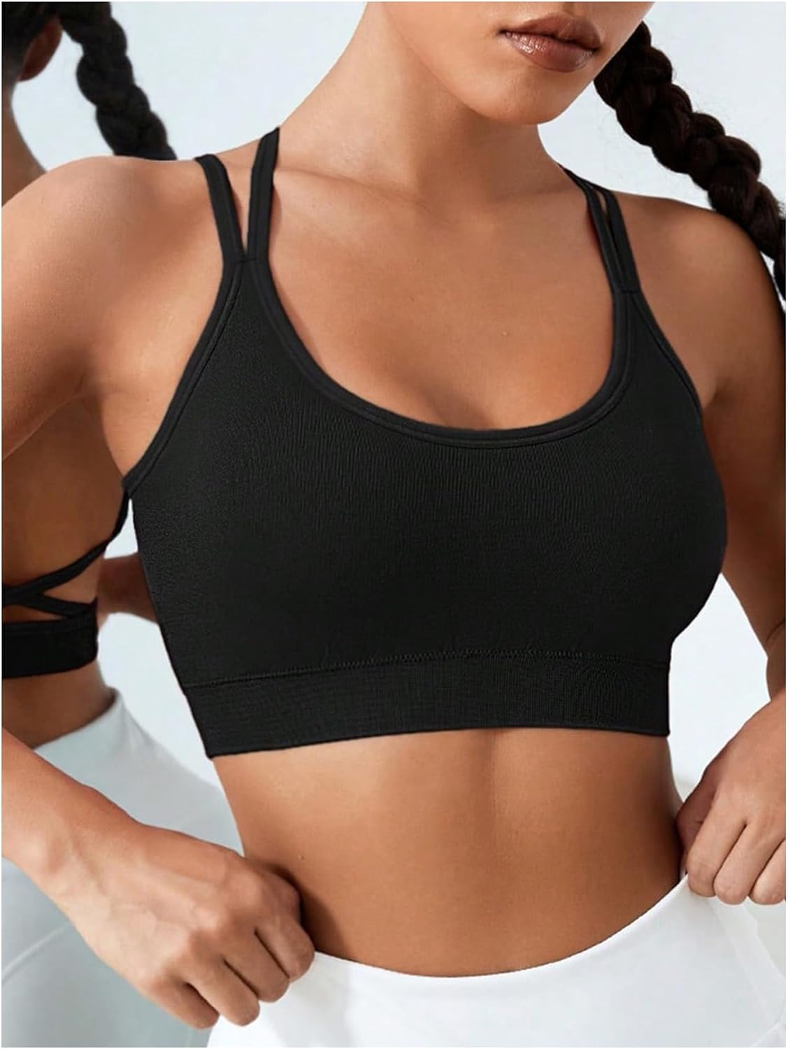 OYOANGLE Women's Criss Cross Backless Sports Bra Workout Running Crop Top Yoga Gym Bras - Image 3