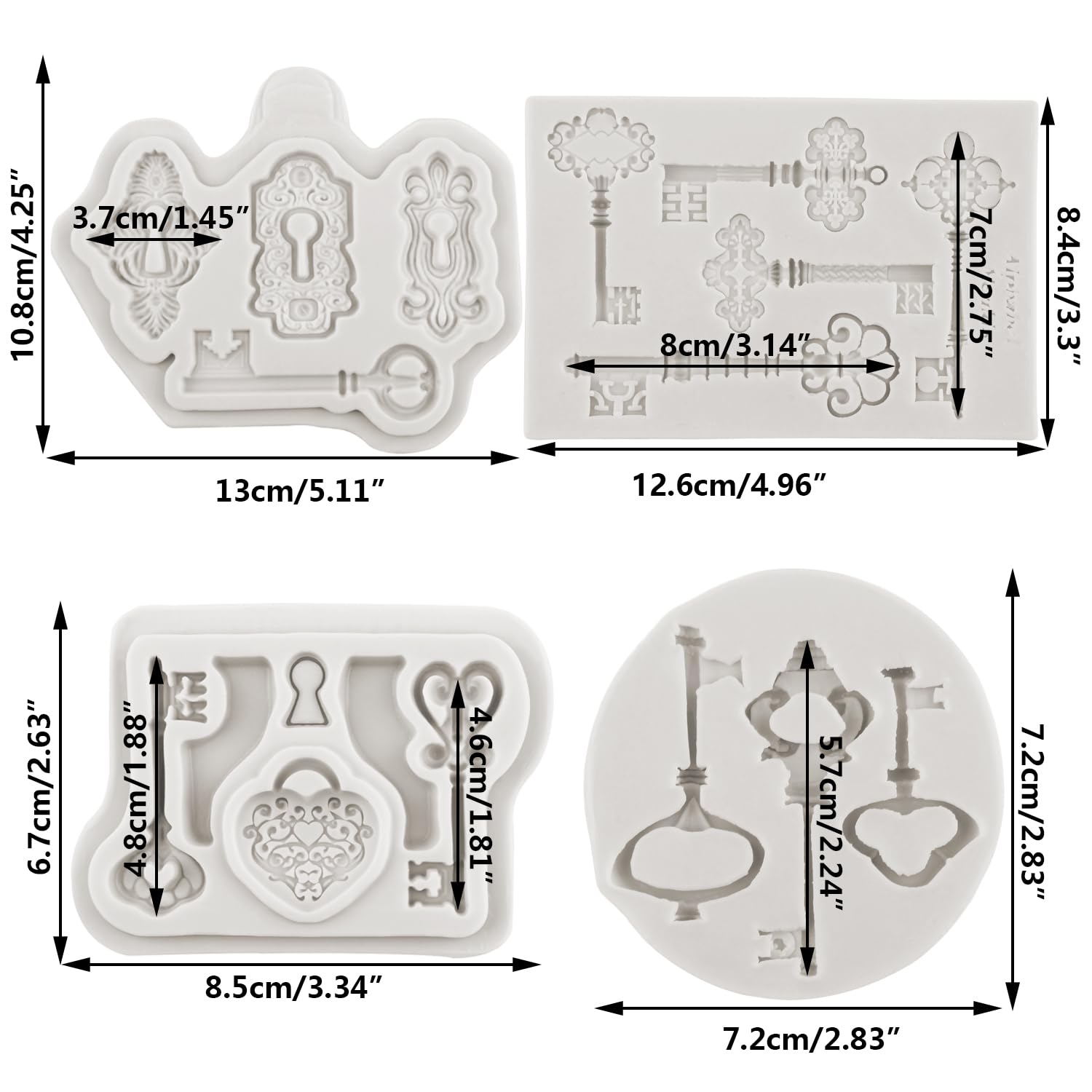 MINFEIDMS Vintage Key Fondant Molds Lock Keyhole Silicone Chocolate Mold For Cake Decorating Cupcake Topper Candy Gum Paste Set Of 4