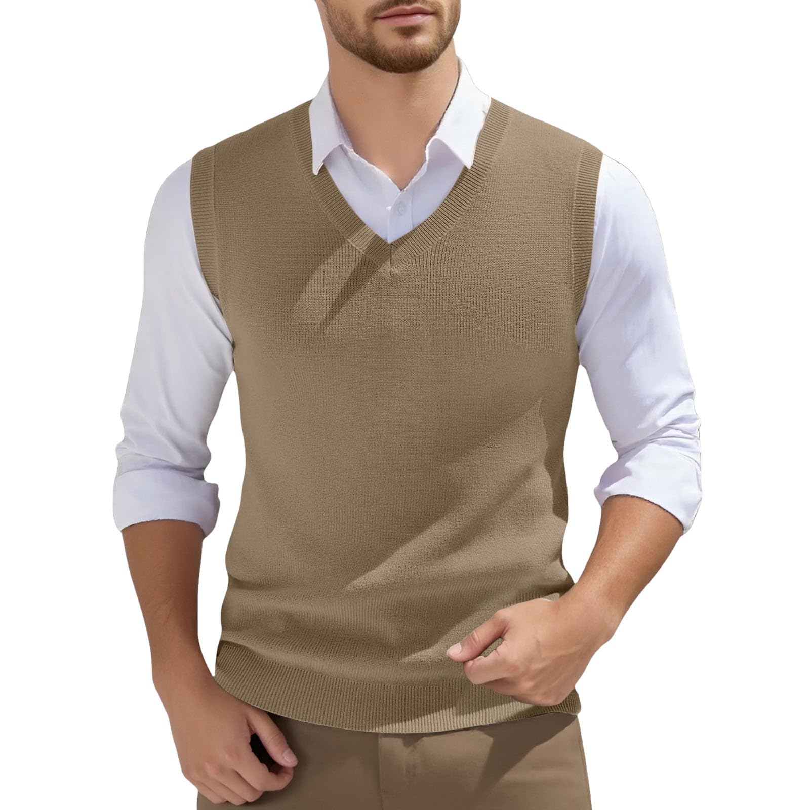 Generisch Pullunder Herren Ärmellose Strickweste V-Ausschnitt Strick Pullover Weste Winter Einfarbig Sleeveless Strickpullover für Männer Lässige Feinstrick Pulloverwestee für Klassische Gentleman