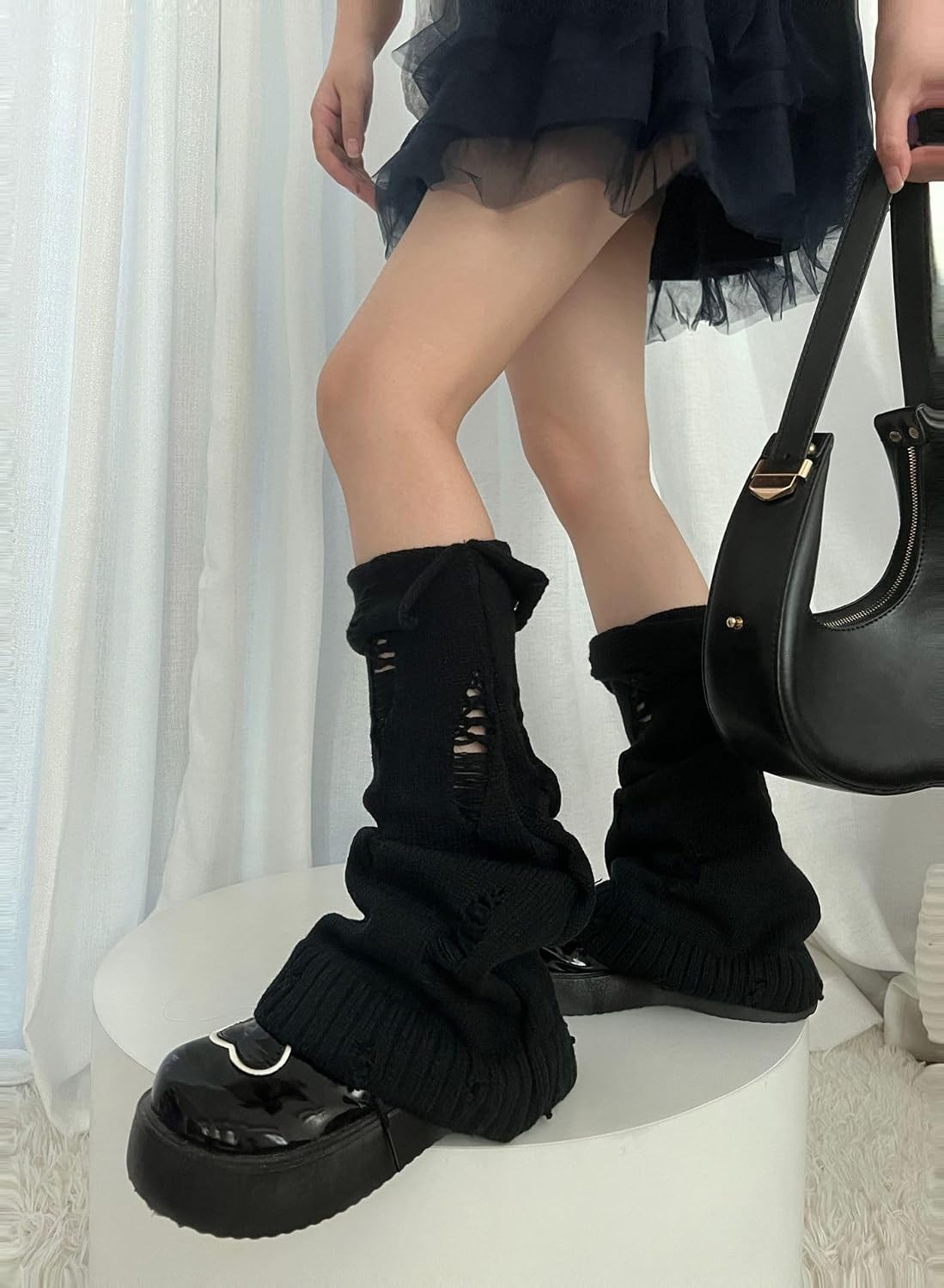 SherryDC Womens Y2k Knit Leg Warmers Harajuku Japanese Long Boot Socks Kawaii Lolita Winter Leg Cover