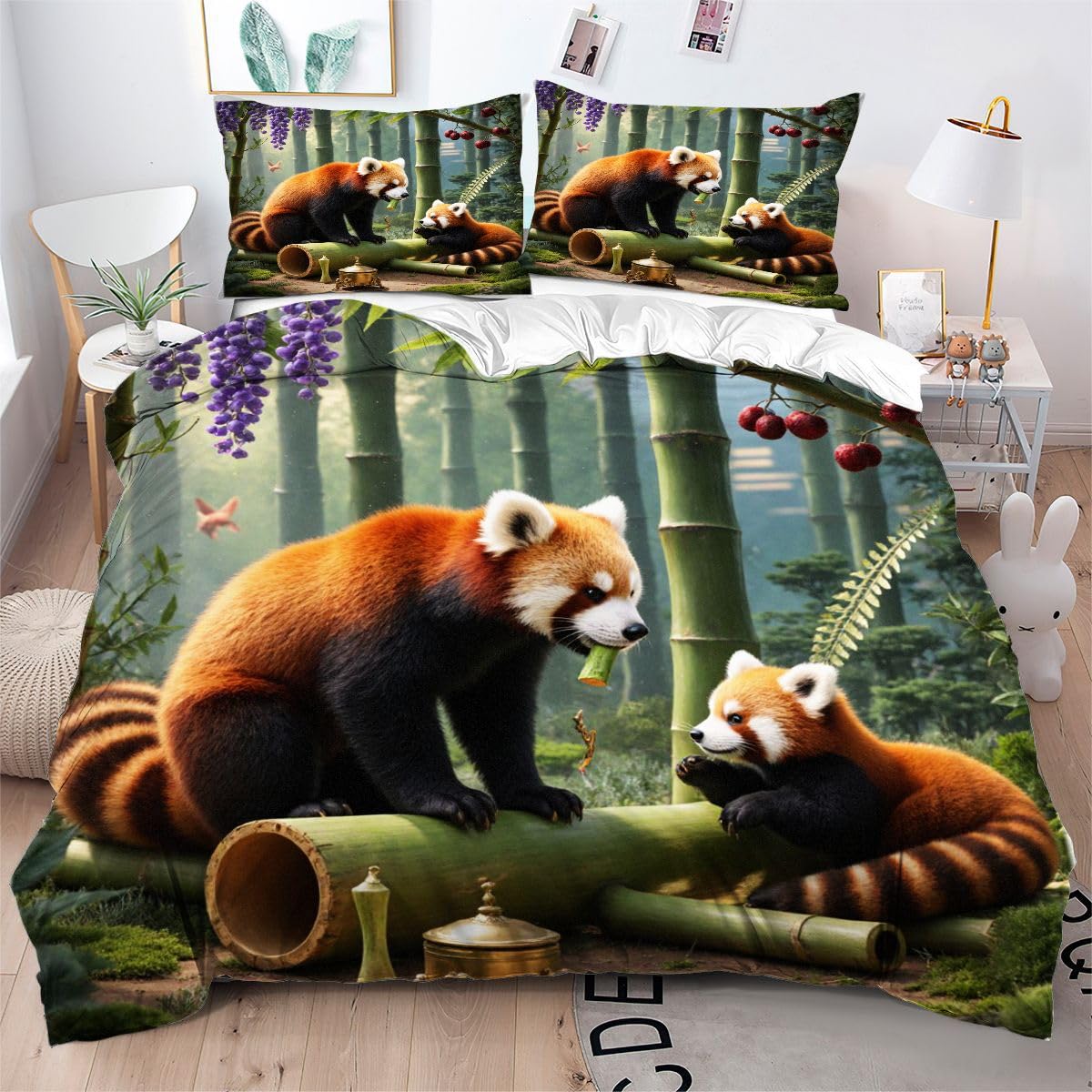 Linge de Lit Lavable en Machine 90x190 Motif Raton Laveur Anti-Plis