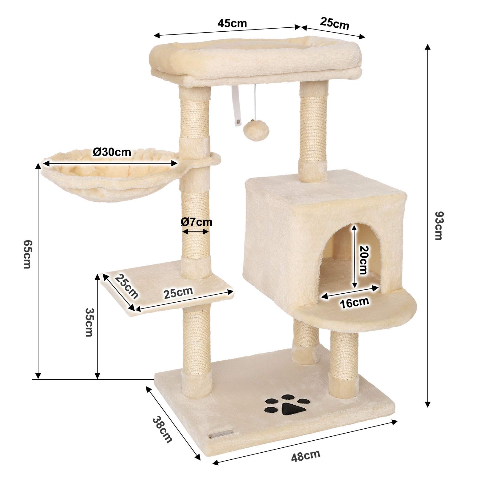 lionto Tiragraffi per Gatto Albero Tiragraffi Gatto Gioco Giocattolo Gatti Altezza 93 cm, Beige