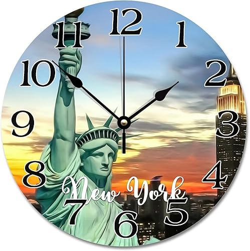 Reloj de pared de paisaje urbano de Nueva York, Estados Unidos, Estatua de la Libertad, reloj de pared de viaje, funciona con pilas, 10 pulgadas,
