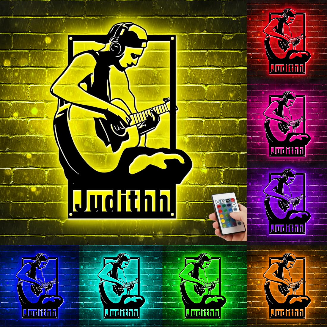 Personalized Guitarist Neon Sign for Wall Art, Custom Guitar Decor Lamp with Remote Control & 16 Color Changing Lights, Birthday Christmas Gifts for Music Lover Guitar Players (Style 4)