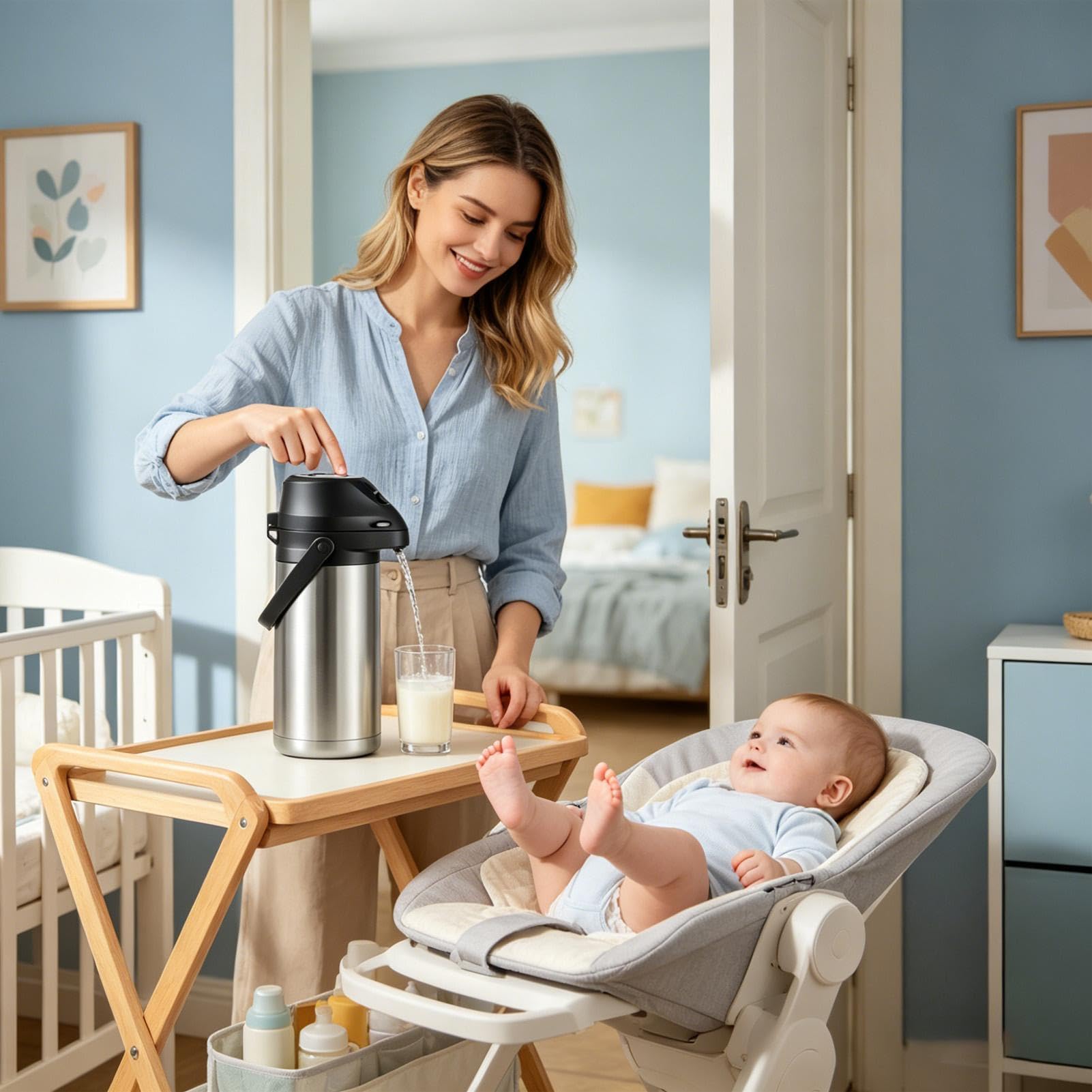 termica da 1900 ml con chiusura a bottone | da caffè termica per caffè, tè, bevande calde e fredde, viaggi, gite, casa, scuola, ufficio, campeggio, pendolarismo