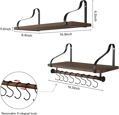 Miniatura 9 de Gurfury - Estante colgante de madera para ollas con 8 ganchos, soporte de pared estilo granja, multifuncional, organizador de utensilios de cocina,