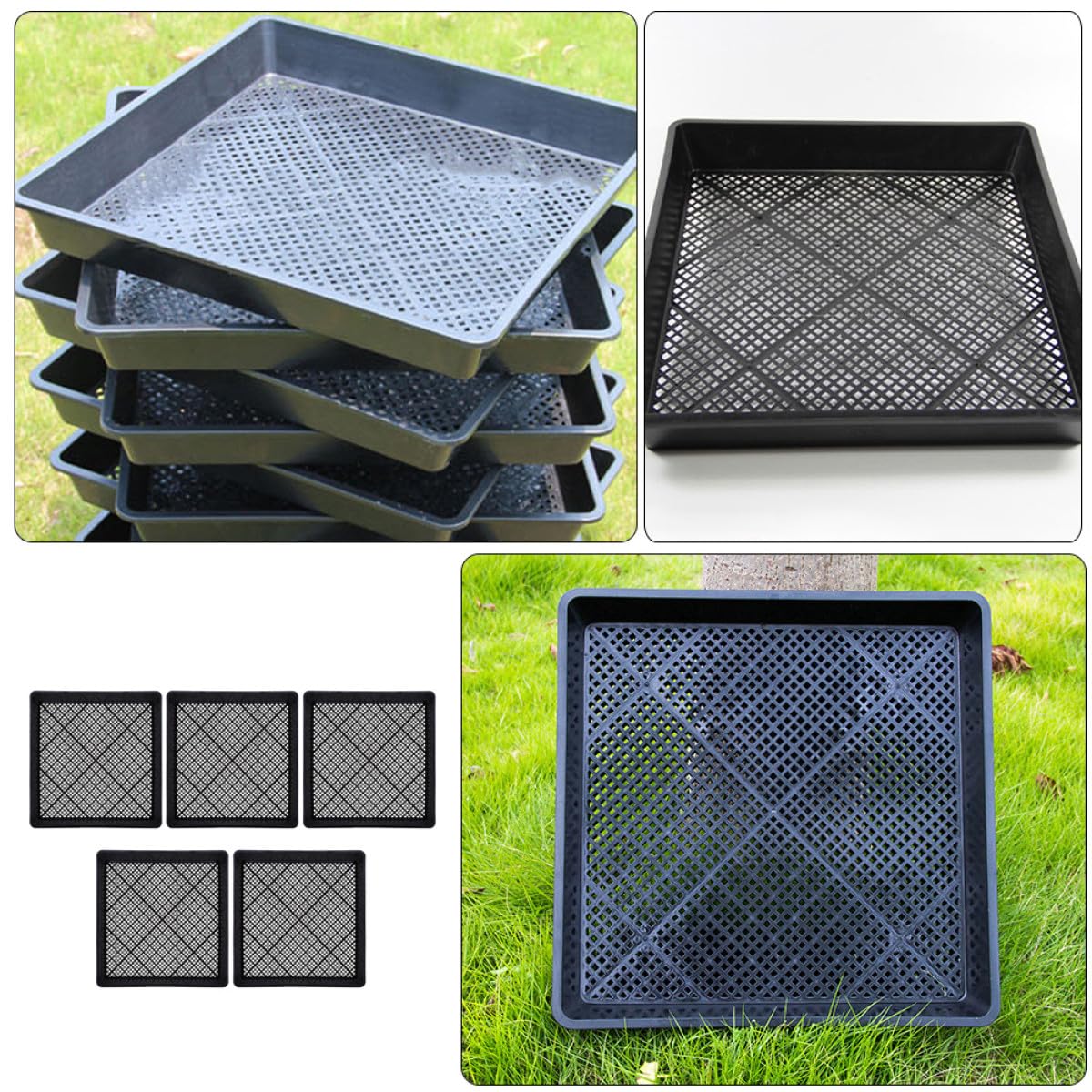 Mipcase Bandeja Cuadrada para Germinación 42X42X5.5 CM Set 5 Piezas Negras, Resistente y Reutilizable para Vivero, Cultivo de Suculentas y Siembra Segura en Casa