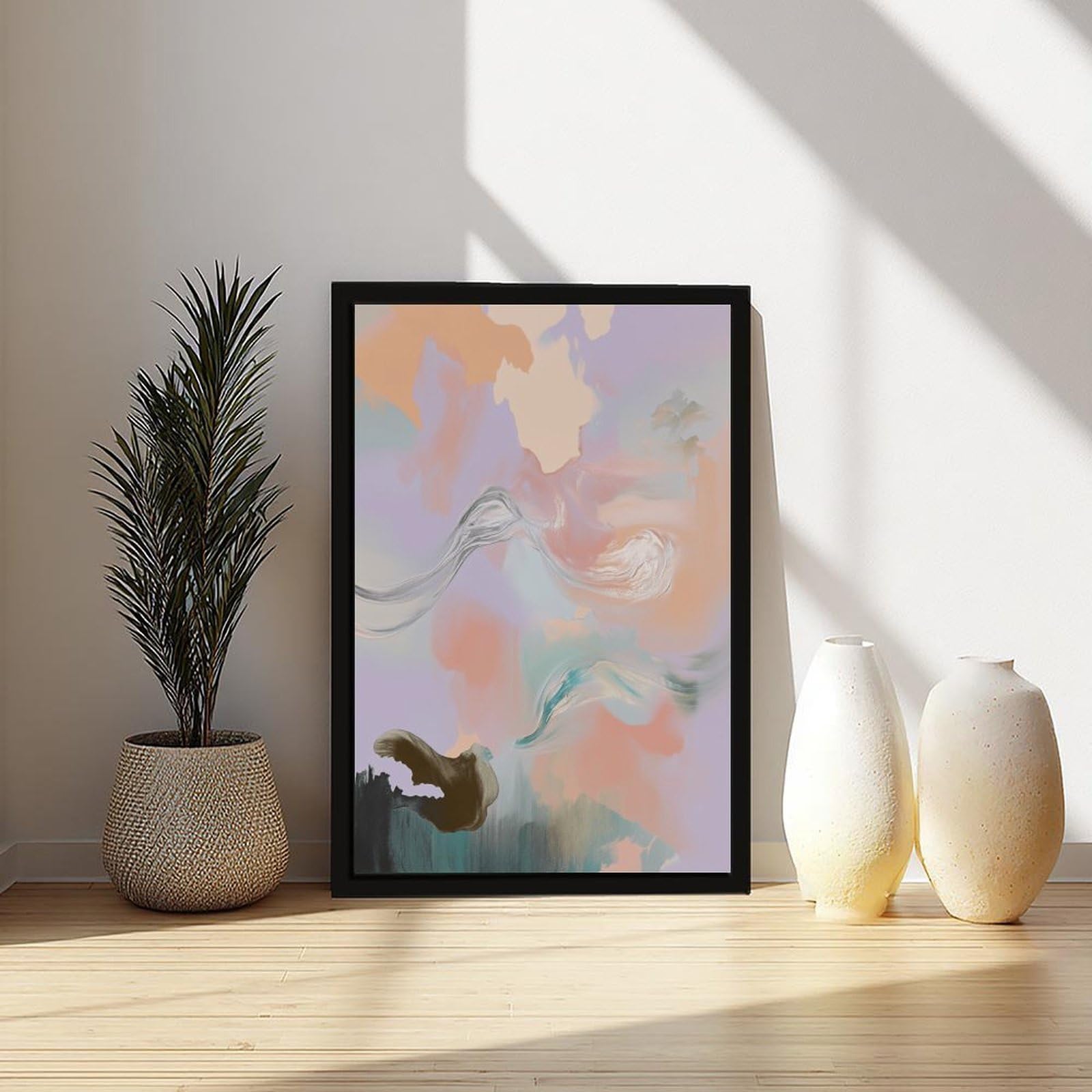 Mnyuein Leinwandposter, weich, neutral, Beige, Rouge, abstraktes und minimalistisches Poster, Schlafzimmerdekoration, Sportlandschaft, Büro, Raumdekoration, Geschenk, schwarzer Rahmen, 40,6 x 61 cm (L