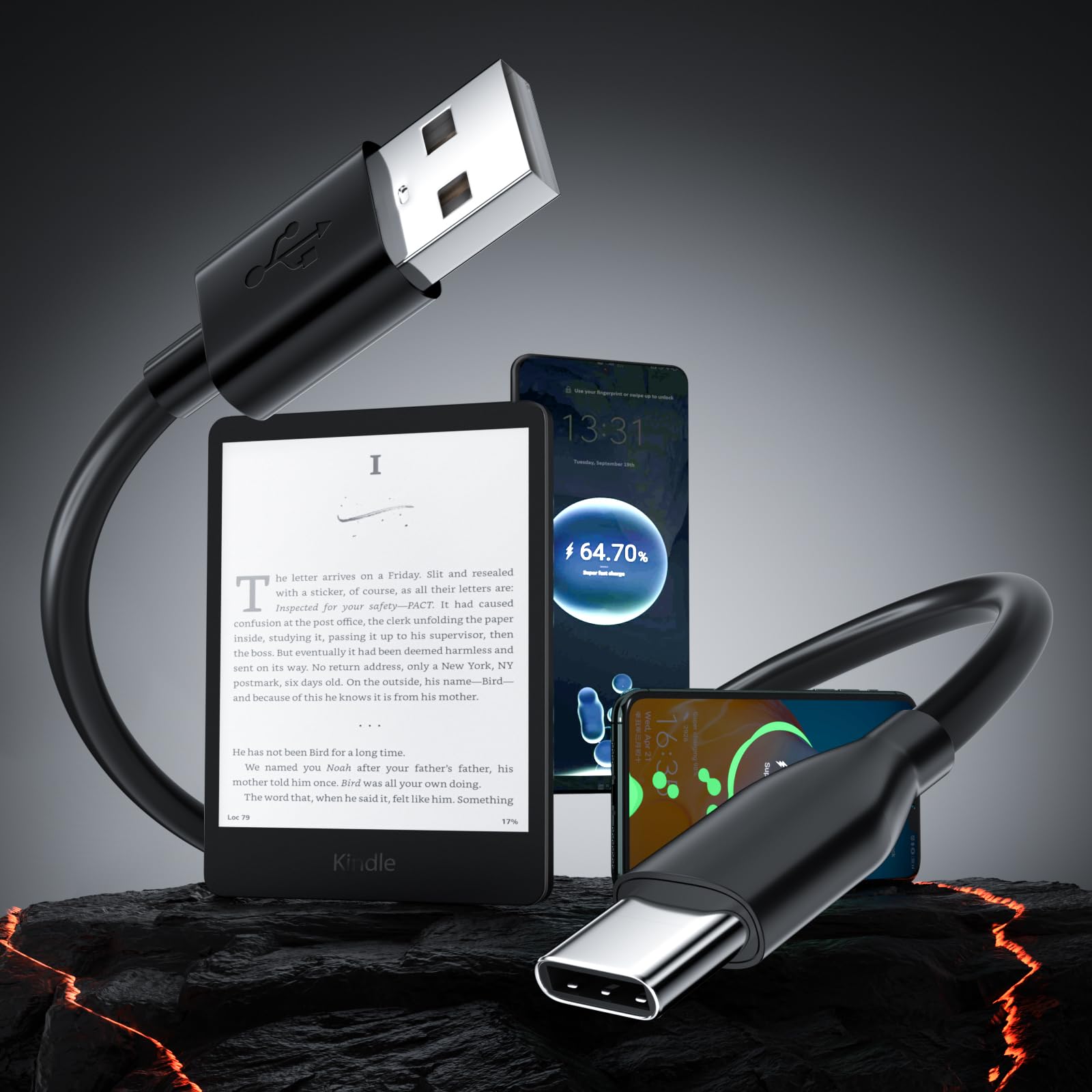 Adhiper Cavo di ricarica USB-C di ricambio per tablet Fire HD 10