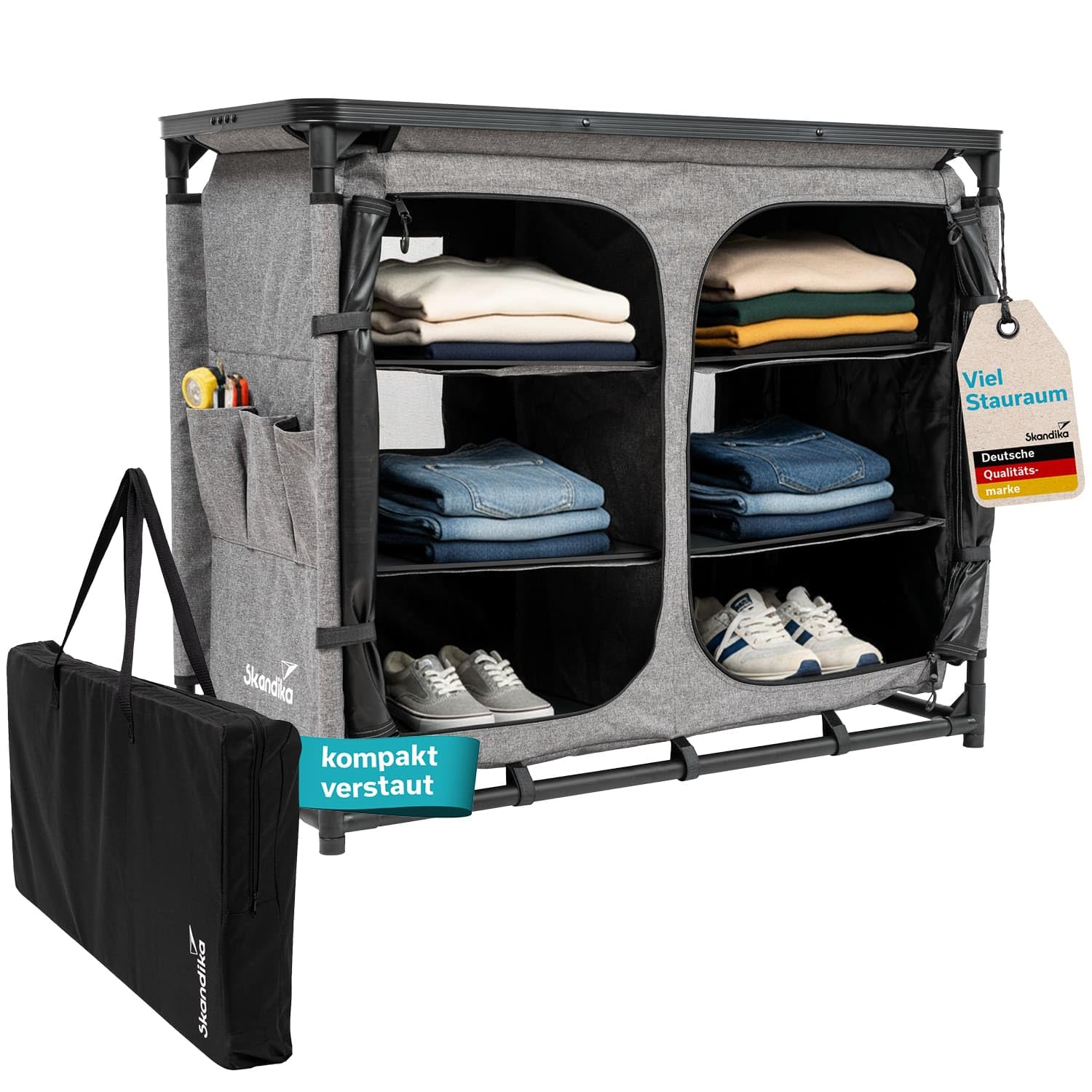 Skandika Ruoka Armoire de camping | Armoire haute, système d'emboîtement sans outils, 83 cm de haut, 6 compartiments avec étagères, sac de transport, cuisine de camping, charge maximale 50 kg