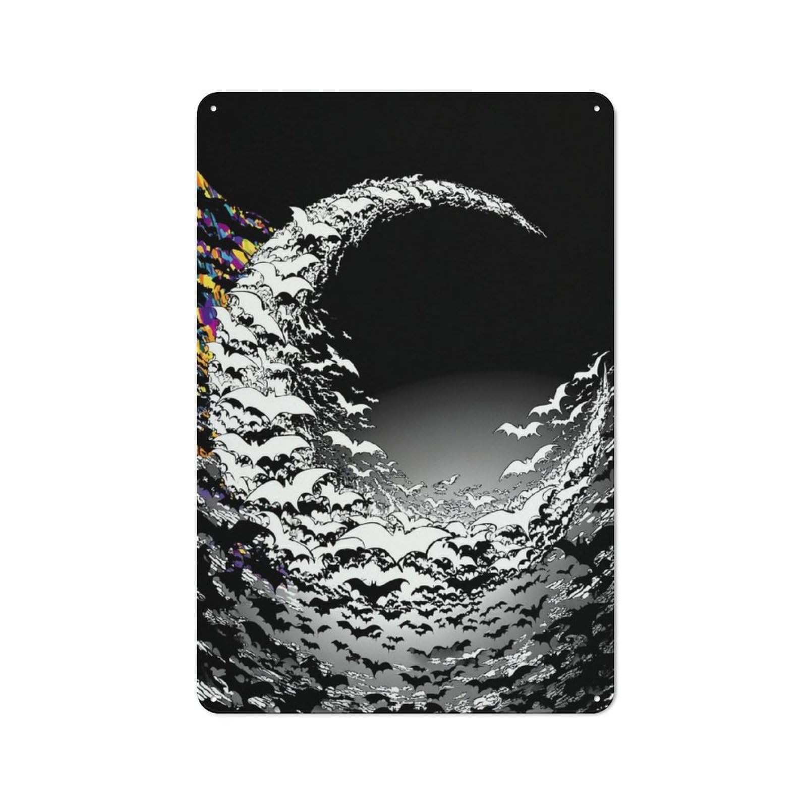Junmoney Bat Swarm Moonlit Sky Tin Sign With Design 30X20cm, Vintage Workshop Wall Decor For Tool Room, Garage, Studio Or Home Bar