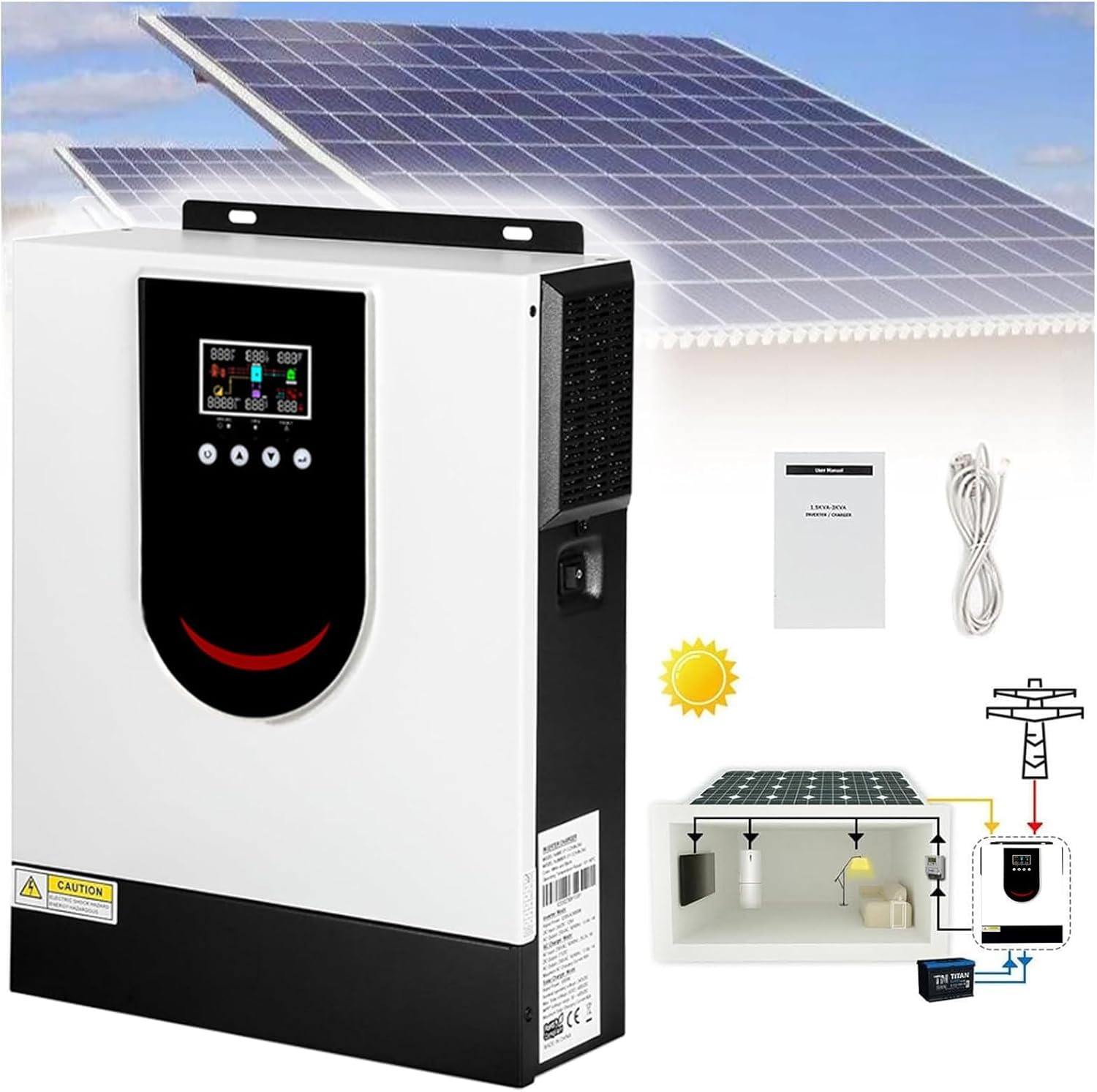 Inversor Solar híbrido 2000W 3000W, inversor de Onda sinusoidal Pura para el hogar, convertidor de energía Solar híbrido, Cargador inversor híbrido Fuera de la Red,3000w