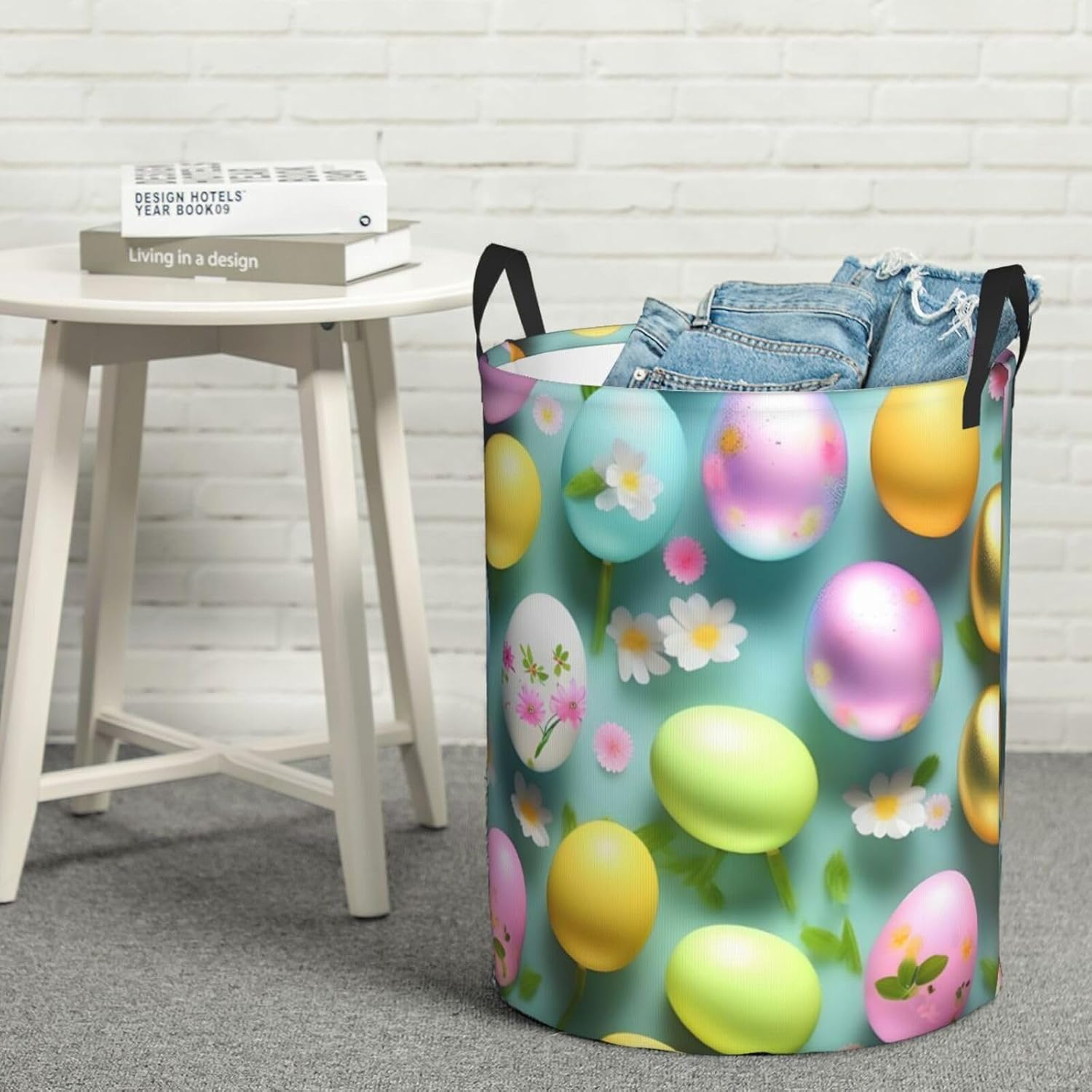 Happy Easter Holiday Print Circular Protable Storage Bin,Basket For Laundry Hamper With Handles Bedroom Clothes