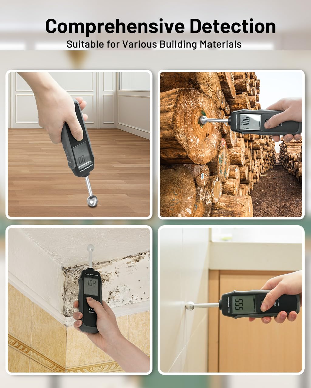 Various applications of the ZKH Pinless Moisture Meter