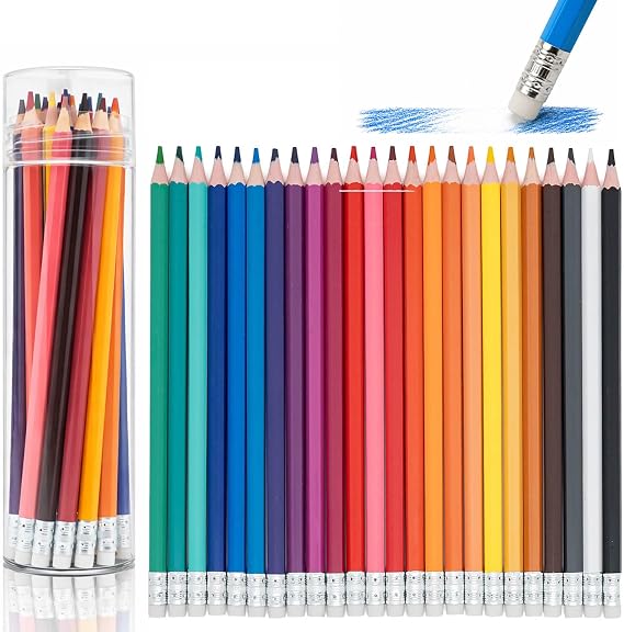 Erasable Colored Pencils Set, Classic, Pre-Sharpened Coloring Pencils with Erasers for Adults,Beginners, Drawing, Sketching, Shading, Art Supplies (24-tube)