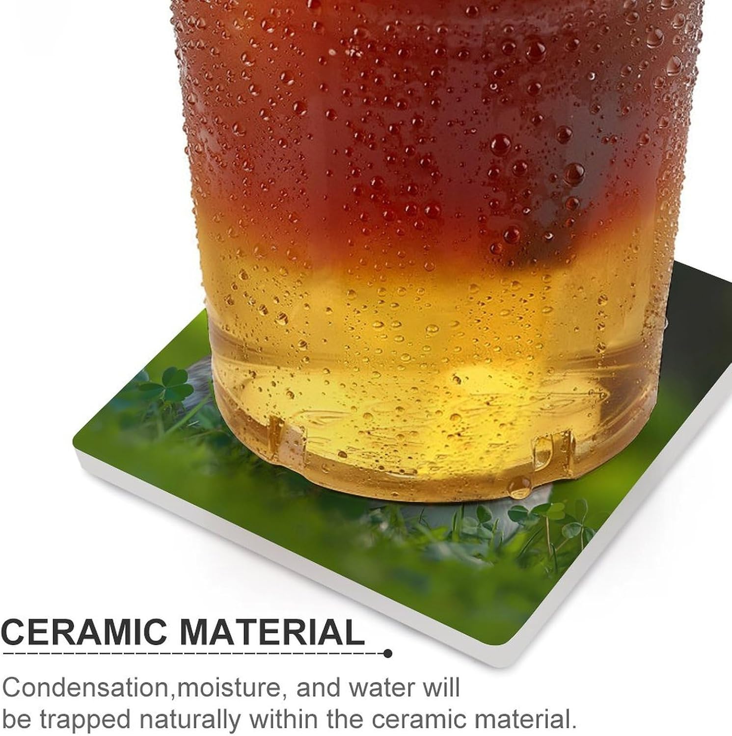 St-Patrick's-Days Rabbit Shamrock Coasters for Drinks Square Table Coasters Set Cup Mats with Cork Base