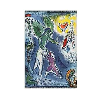 シャガール『ヤコブと天使の格闘』希少画集画、高級新品額・額装付 シャガール『ヤコブと天使の格闘』希少画集画、高級新品額・額装