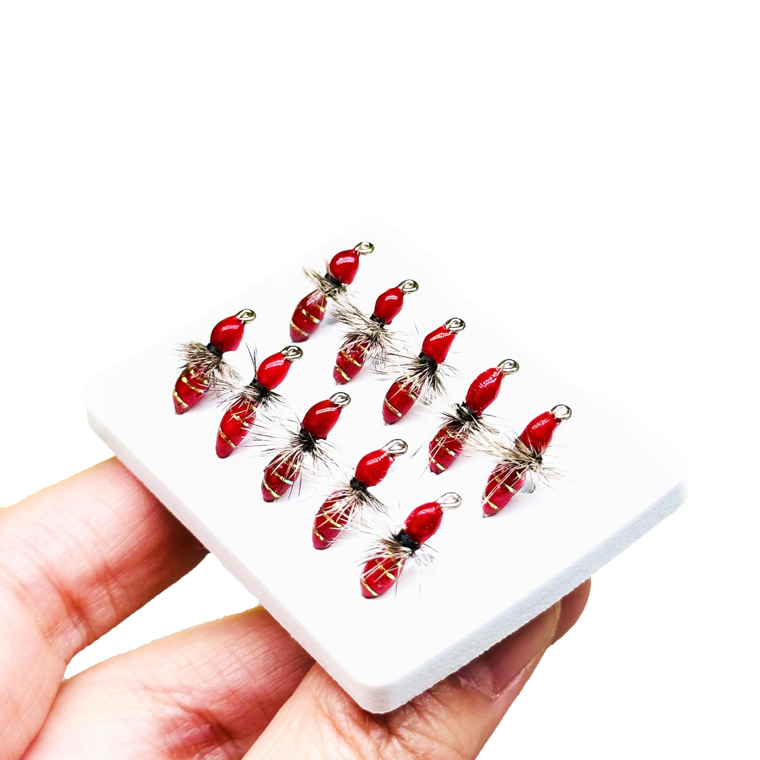 Qitewwrme 10Pc Hand-Tied Fly Flies Fly Fishing Lure/Hooks Wet Flies Bionics Griffiths Artificial Bait Fishing for Trout, Bass and Salmon for in Rivers Lakes (Red)