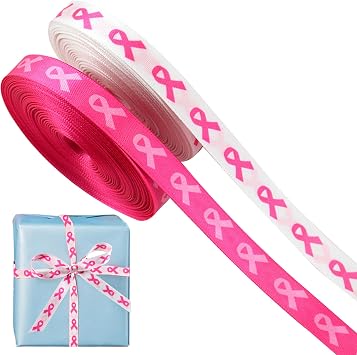 Breast Cancer Awareness Ribbons, 2 Rolls Breast Cancer Ribbons for Crafts, Pink Ribbon Breast Cancer Awareness Decor, Gift Wrapping, Fundraising Events