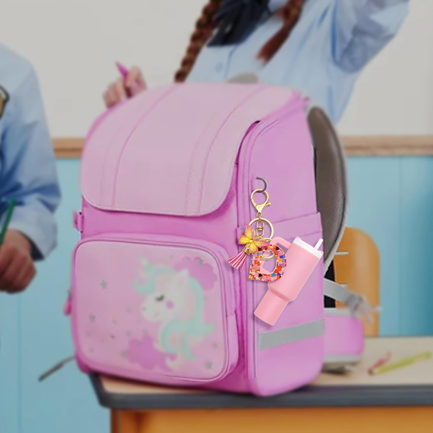 Mini Tumbler Keychain Cute Stanley Cup Charms For Backpack Initial Letter Fashion Tassel Butterfly Pendant Keychain For Women - Image 6