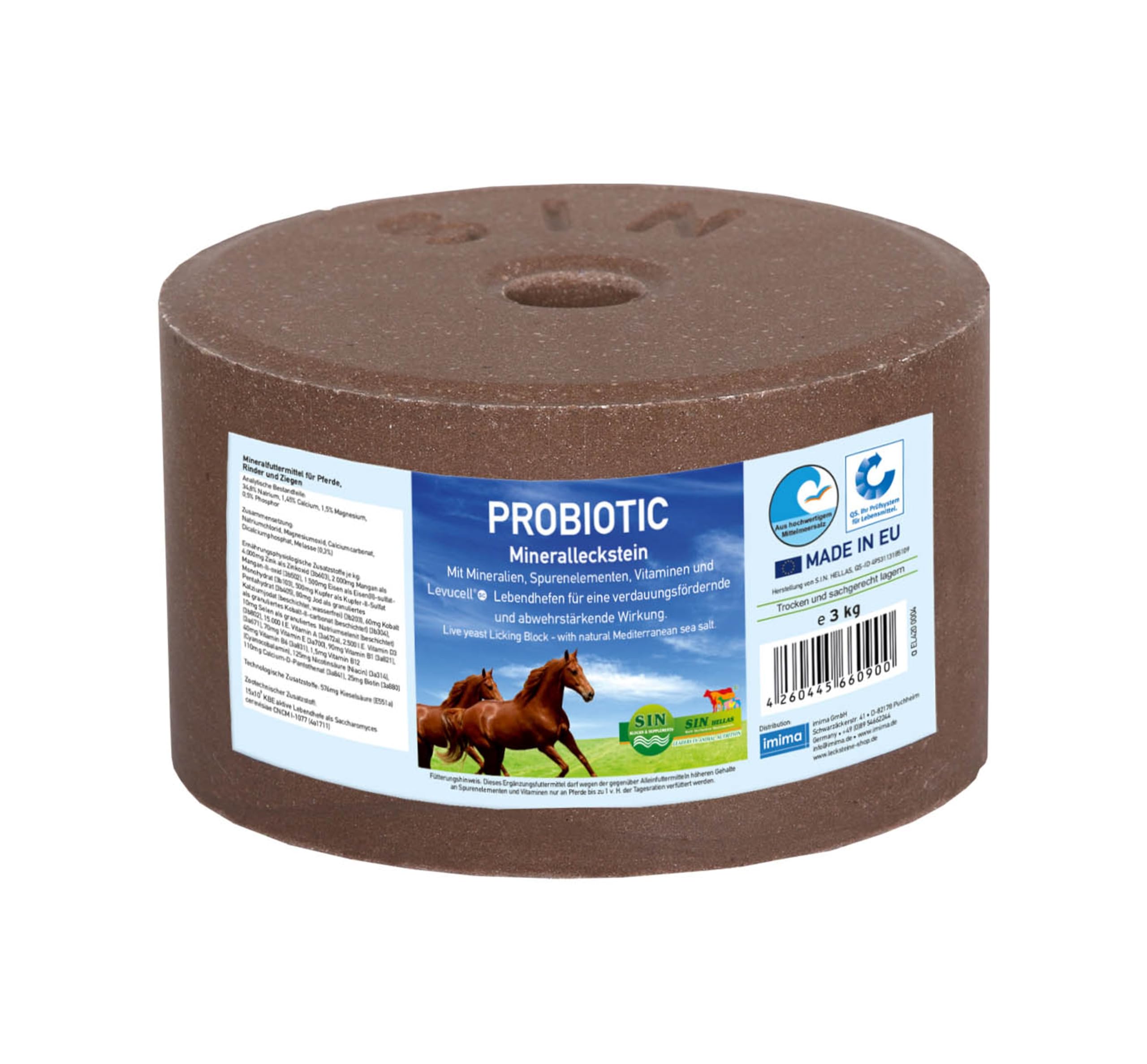 Salt Lick for Horses – PROBIOTIC Mineral Block with Live Yeast Levucell® – 1 x 3kg Lick with Vitamins & Minerals – Supports Digestion, Immunity & Fertility for Horses, Cattle, Sheep & Goats