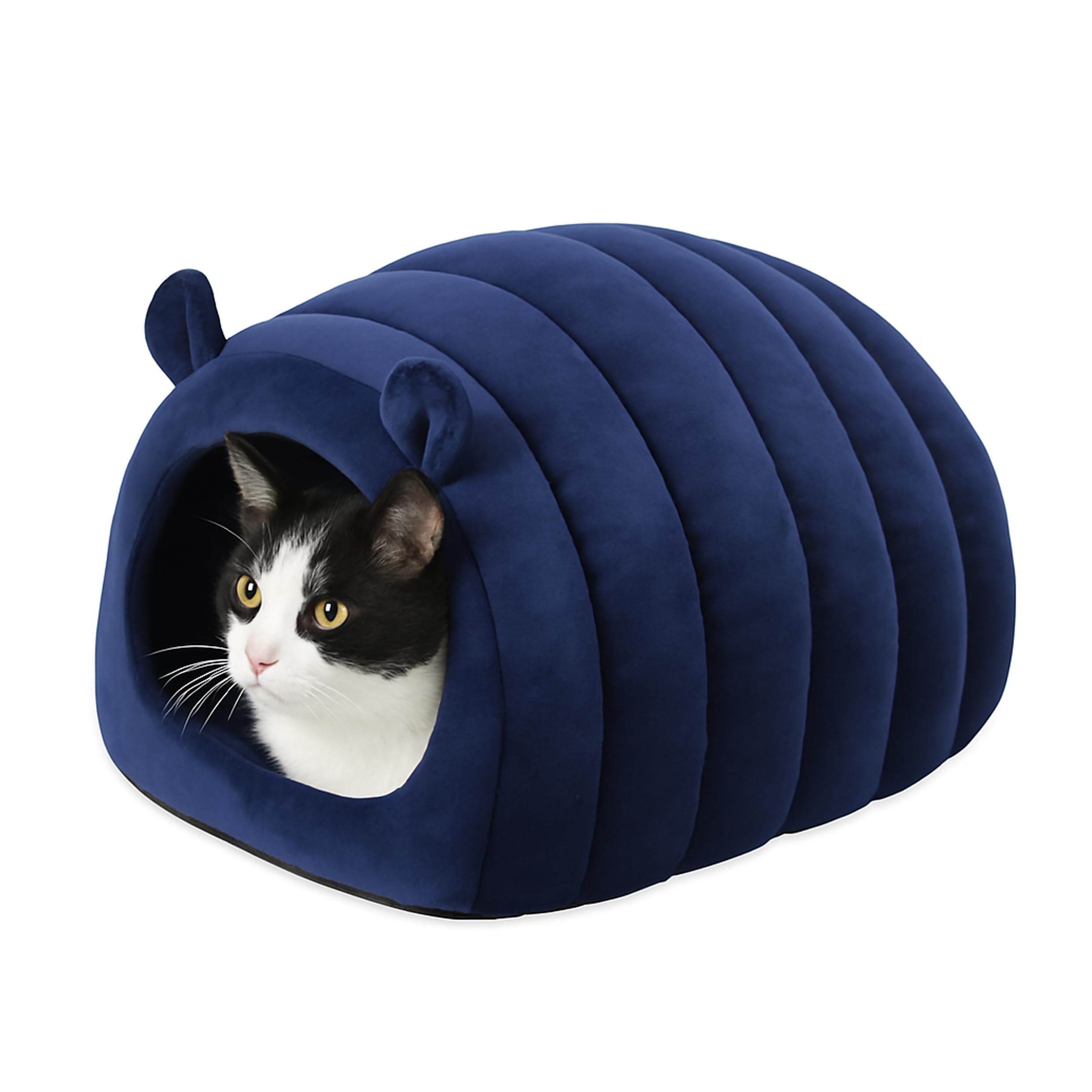 40 Winks Navy Velvet Hideaway Cat Bed from B&Q