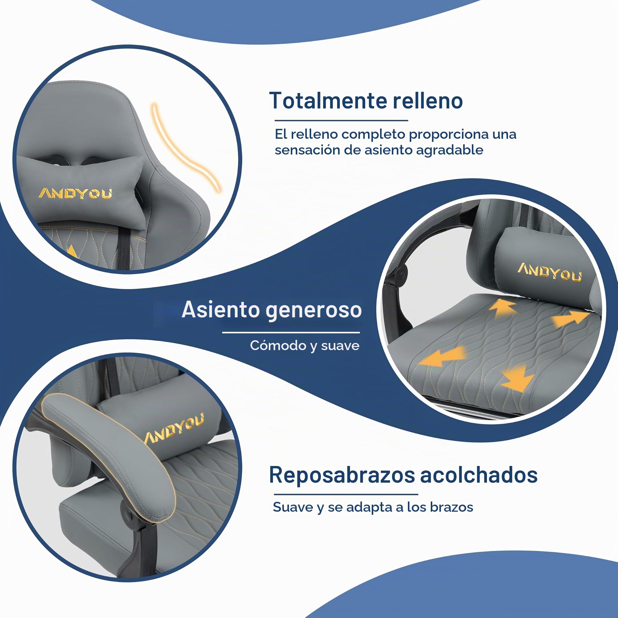 Andyou Silla Gaming Ergonómica Profesional con Soporte Lumbar - Silla Gamer para Adulto, Giratoria y Reclinable con Reposapiés Ajustable y Tela Transpirable, Soporte 150 kg para Oficina y PC