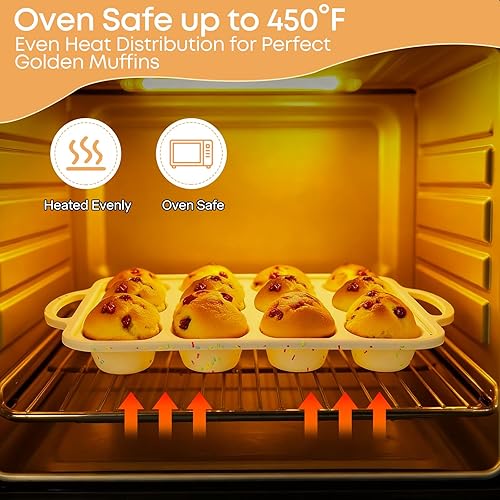 Miniatura 7 de Molde de silicona para magdalenas de 12 tazas, bandeja antiadherente para hornear cupcakes con asas, molde de silicona de grado alimenticio para