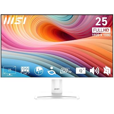 MSI PRO MP251W E2 24.5″ FHD Office Monitor – 1920 x 1080 IPS Panel, 4-Sided Frameless, 120 Hz Refresh Rate, Eye-Friendly Screen, Built-in Speakers, Tilt-Adjustable – HDMI 2.0b, DP (1.4a), D-Sub (VGA)