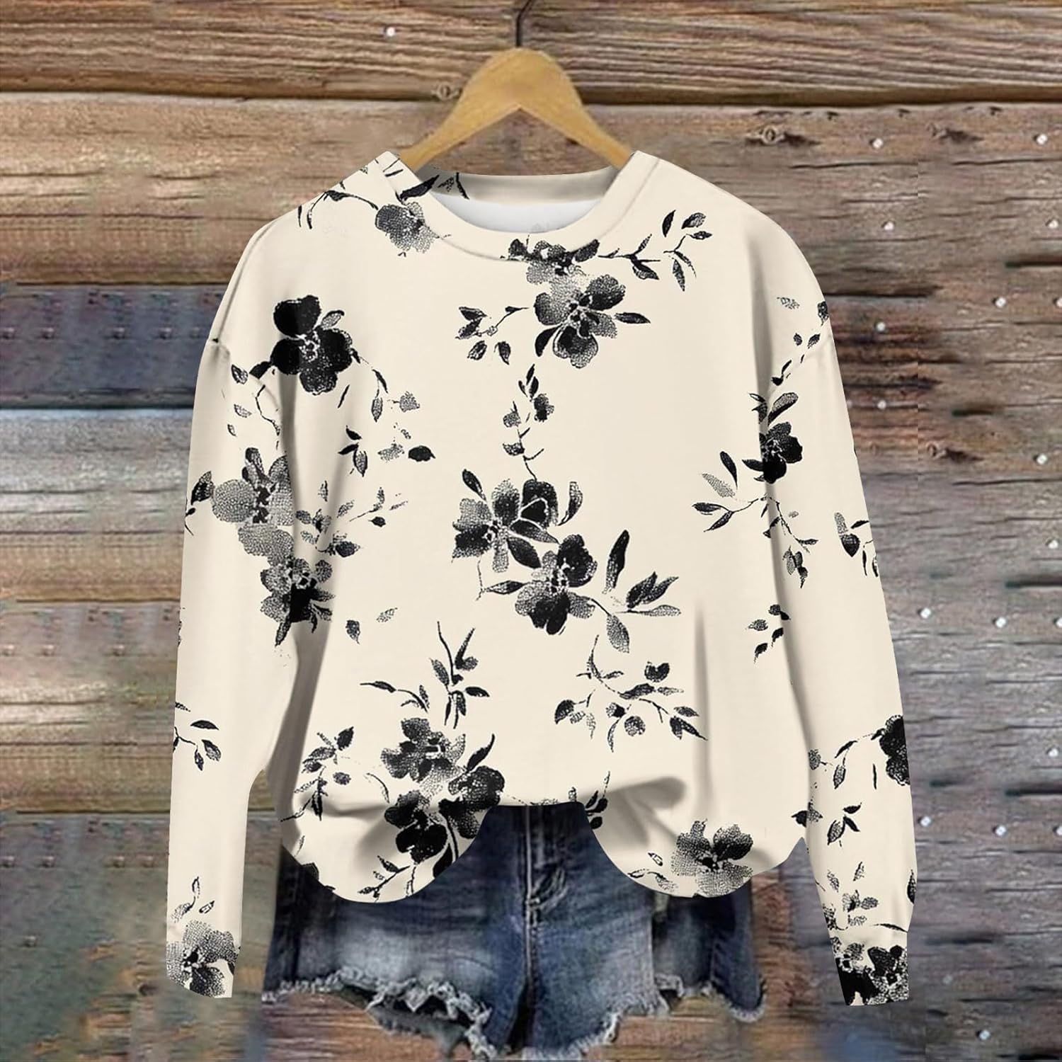 Womens Oversized Sweatshirt No Hood Fall Crewneck Boho Floral Graphic Pullover Sweatshirts Vintage Long Sleeve Tops - Image 2