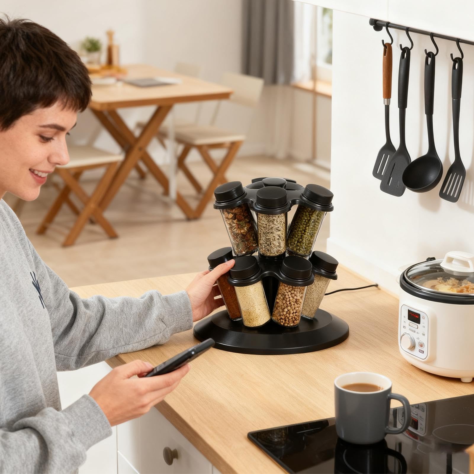 Obrotowy Na Przyprawy 12-Słoikowy Na Kondymenty | Blatowy na Dodatki Kuchenne Do Użytku W Szafce Restauracji Spiżarni Blacie Jadalni Domu Kamperze Lodówce