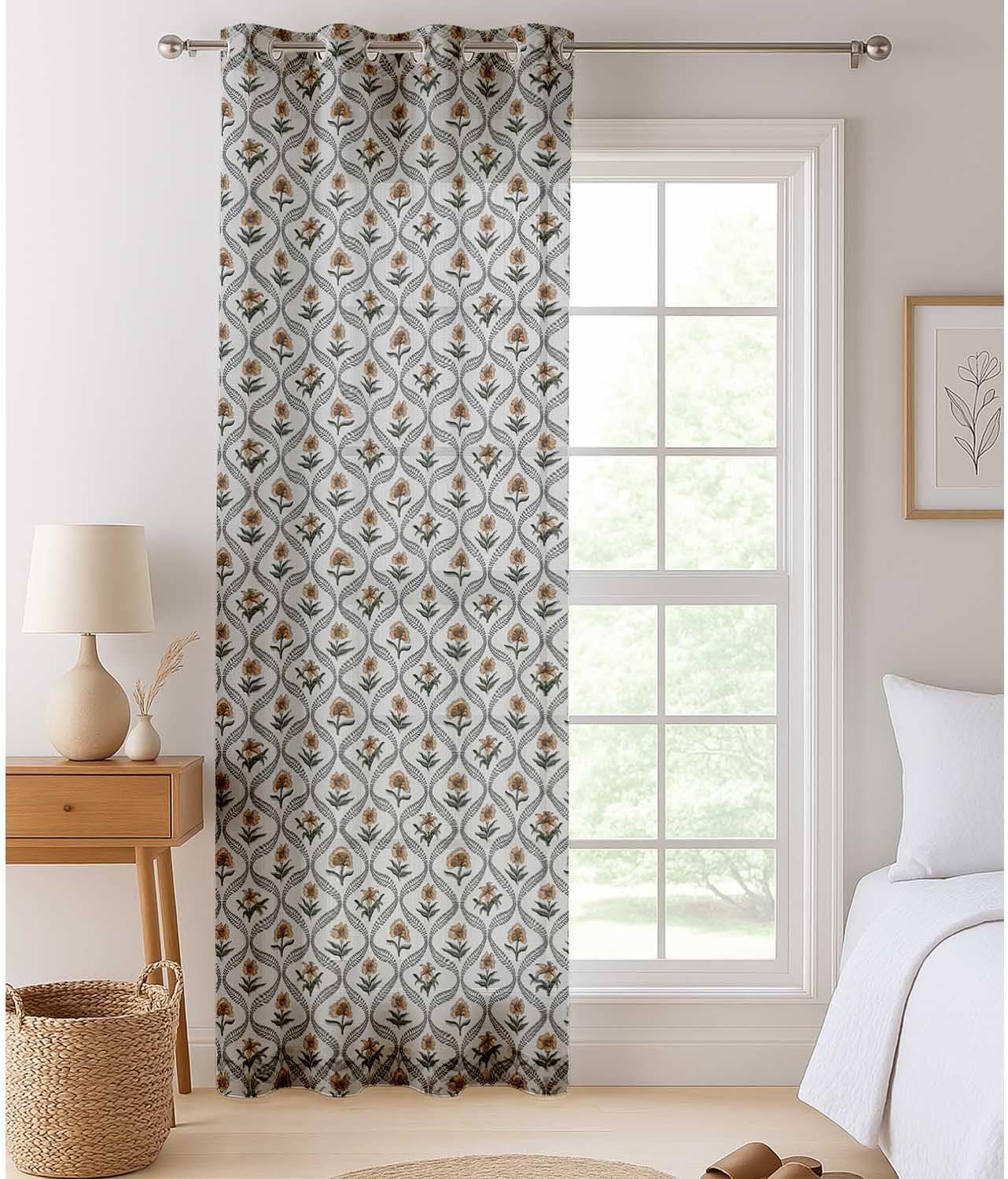 Wave Stripe Pattern Sheer Curtains for Short Windows - Set of 2 Panels, 63", Grommet Top, Printed Georgette, Light Filtering Drapes for Kitchen or Bedroom