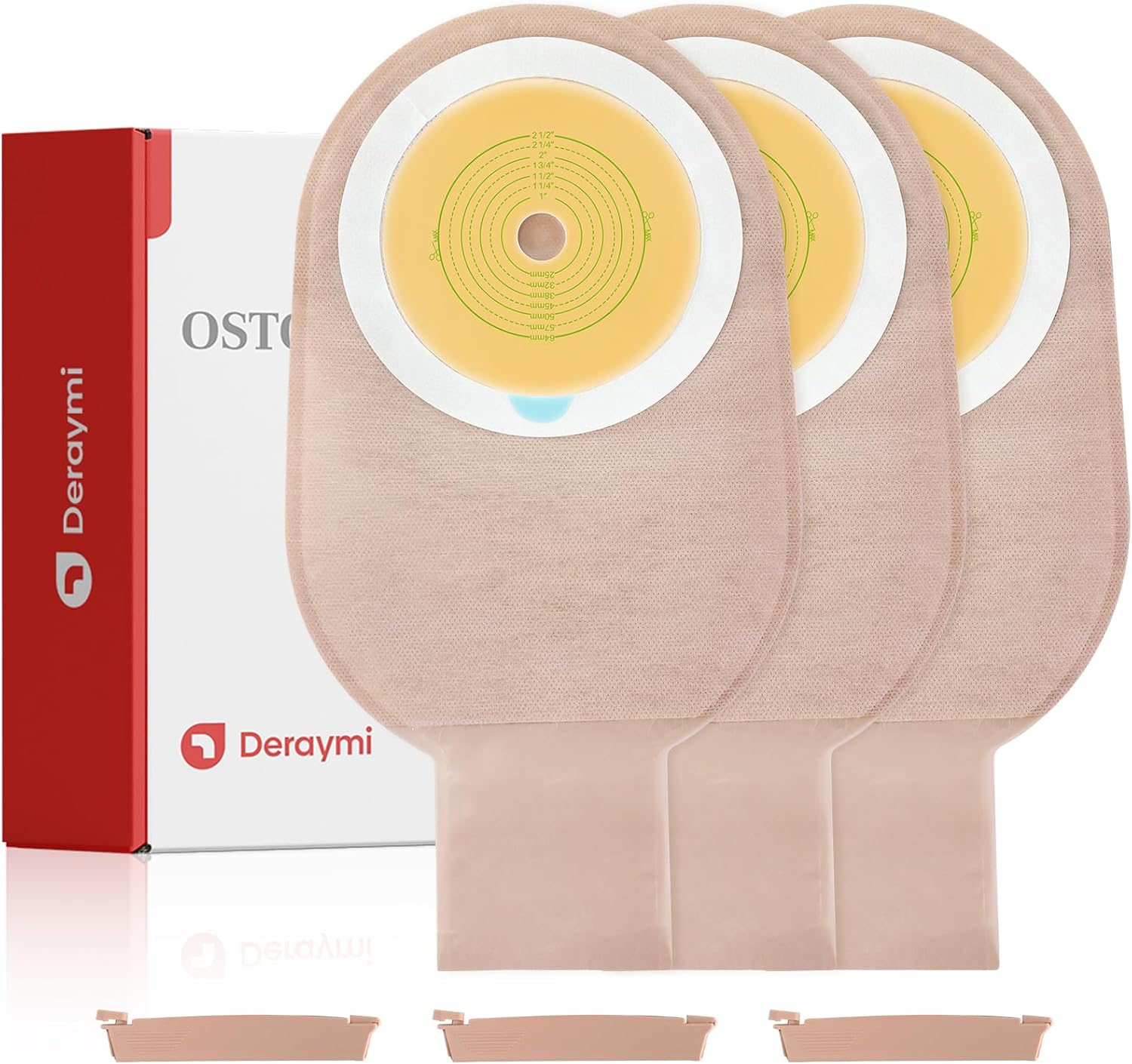 30 Pack Colostomy Bags, One Piece Ostomy Supplies with Closure for Ileostomy Colostomy Urostomy Stoma Care, Cut-to-Fit Drainable Pouches, 64 mm Max