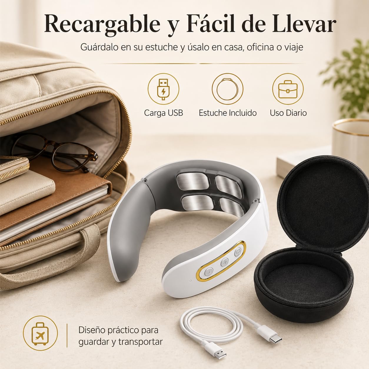 Masajeador Cervical Eléctrico con Calor 42°C, Masajeador de Cuello Recargable con 6 Modos y 9 Intensidades, Diseño Ergonómico en U, Portátil y Silencioso para Casa, Oficina y Viaje