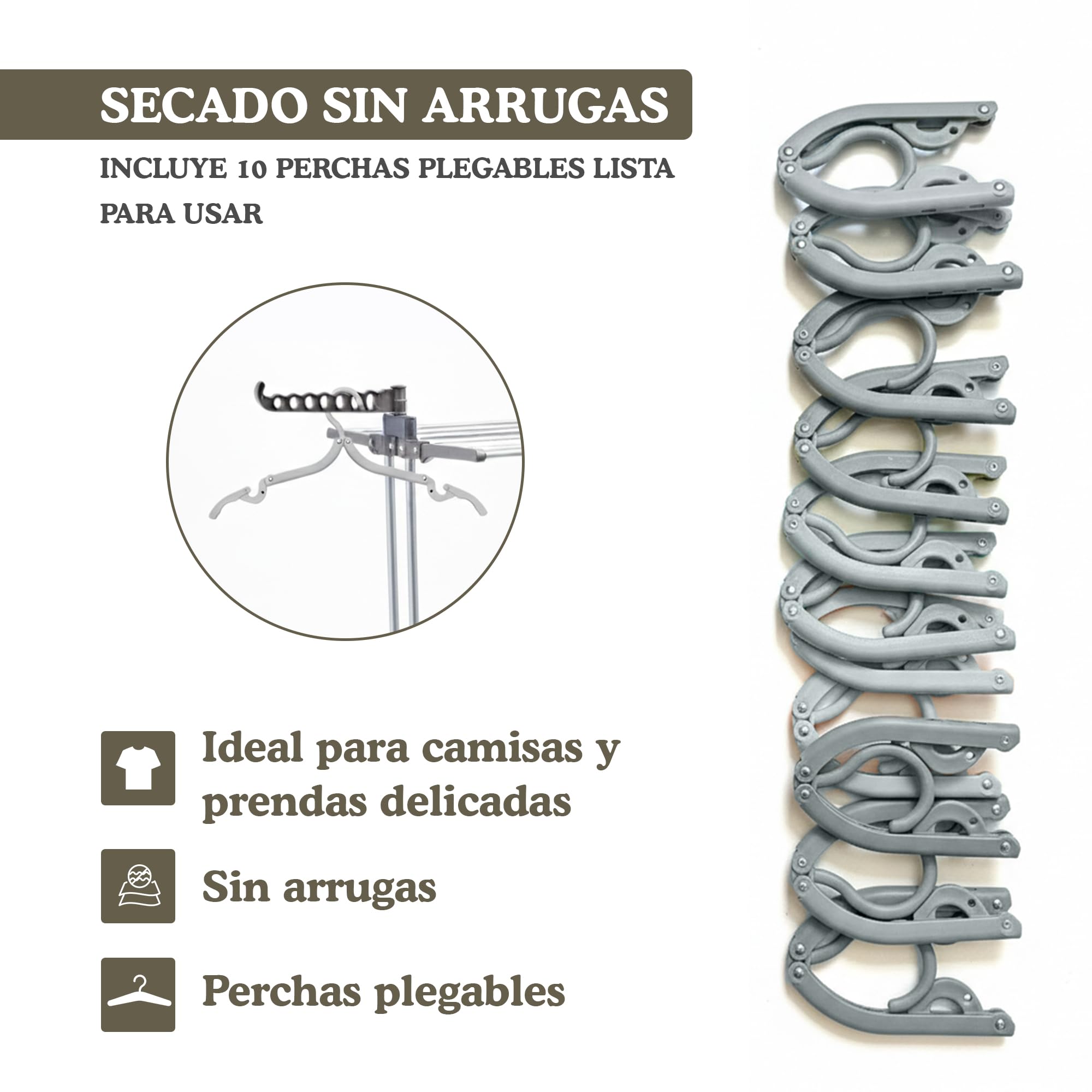 CAMBURVERDON® Tendedero Vertical Tipo Torre - Base Plegable | BASE PLEGABLE: guardado ultra compacto. Incluye 10 perchas exclusivas. Acero inox (50kg), 4 niveles y movilidad 360º.