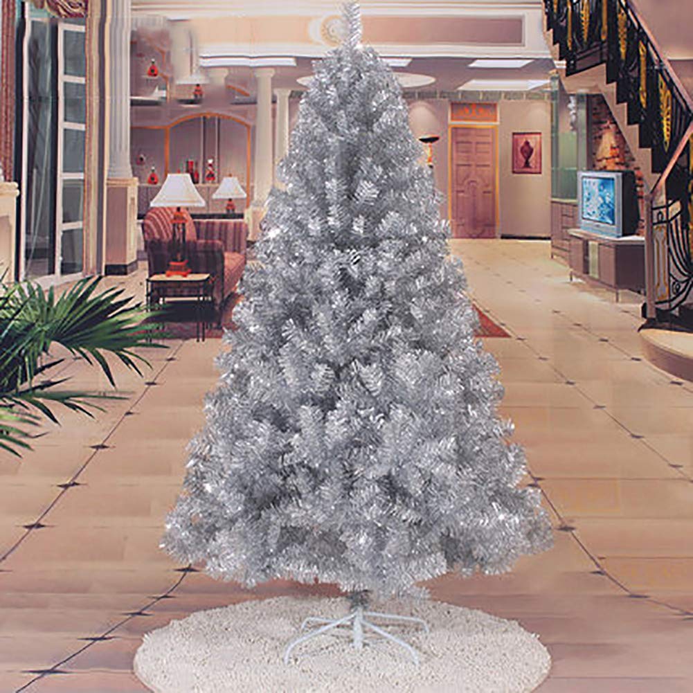 Mtree Silver Xmas Pine Tree, 6Ft 180Cm Premium Artificial Christmas Decorative Unlit Encryption Full Tree With Metal Stand- 6Ft/180Cm