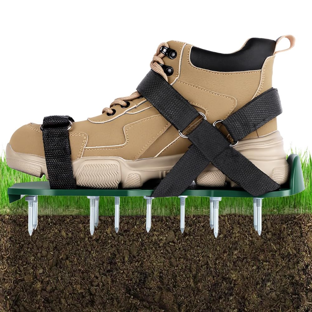 URAQT Scarpe Chiodate per Areazione Prato e Giardino, 48mm Arieggiatore Scarpe con Cinghie in Cinghie adesive, Sandalo Aeratore Scarpe da Prato, Arieggiatore Prato Scarpe,per Cortile e Patio,Verde