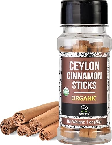 Soeos Palitos de canela de Ceilán orgánica, canela, canela molida, palitos de canela, 100% crudos, sin OMG, certificado Kosher, condimento de canela